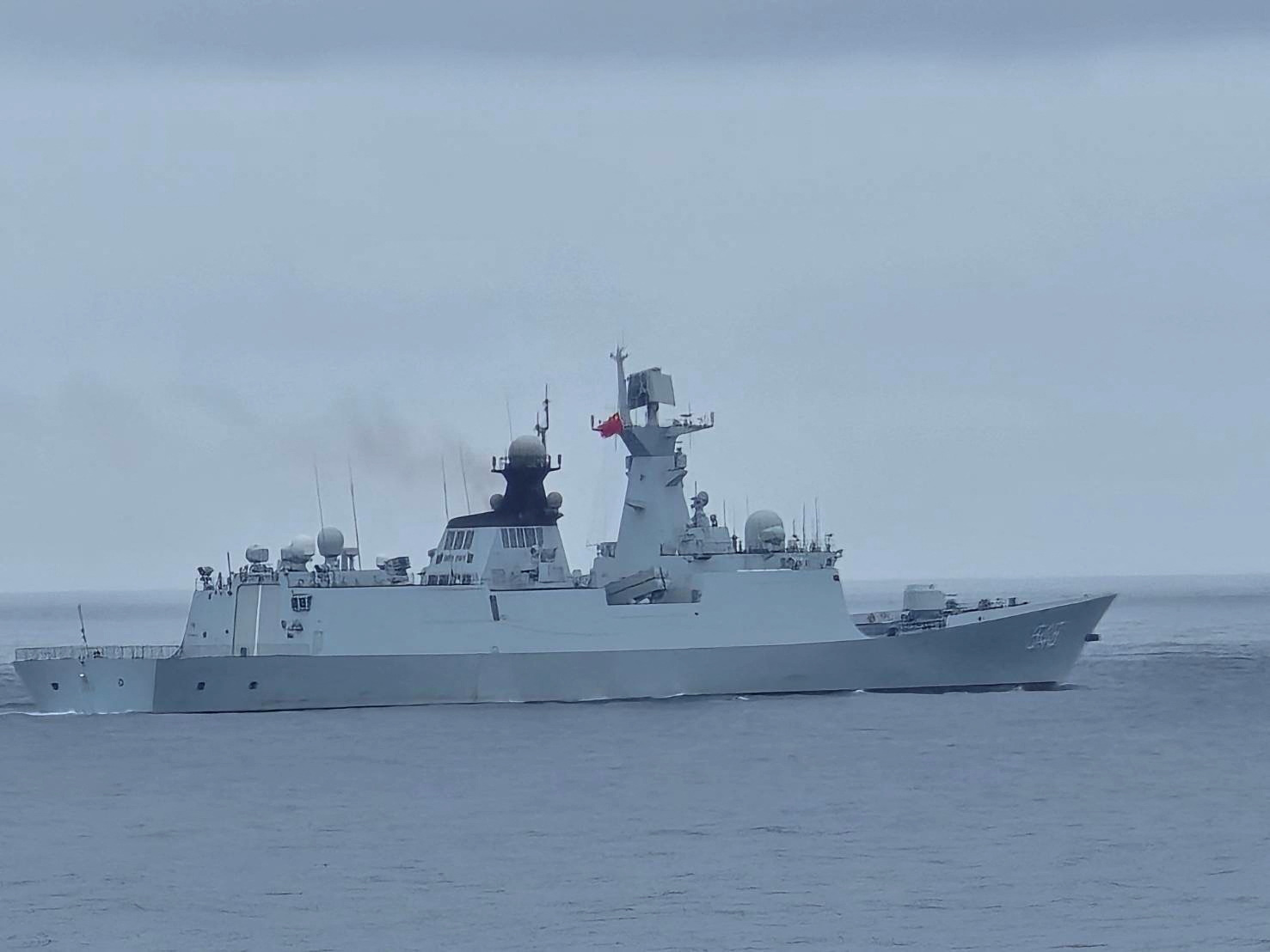 A Chinese warship navigates on waters near Pengjia Islet in northern Taiwan