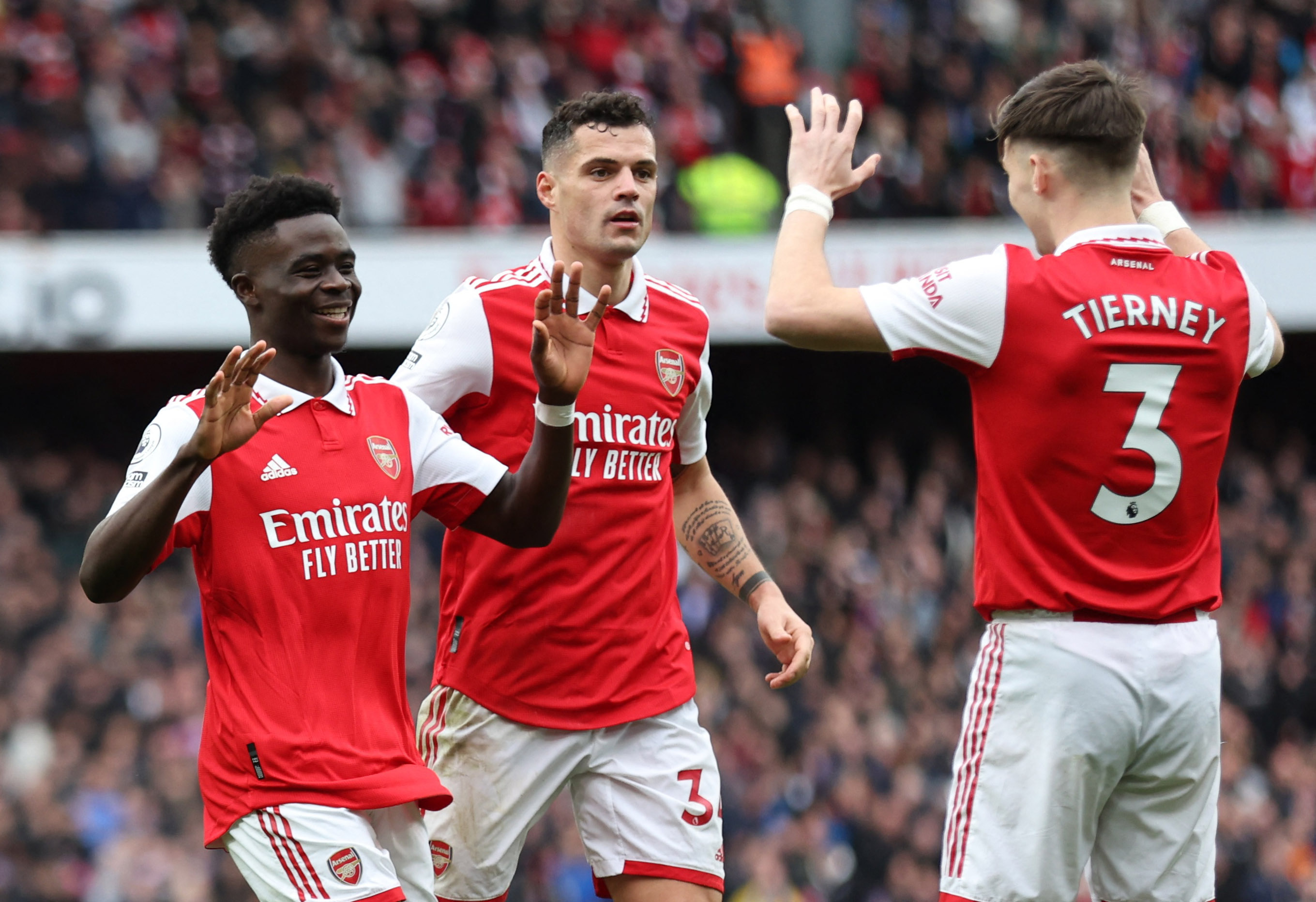 Saka double against Palace sends Arsenal eight points clear | Reuters