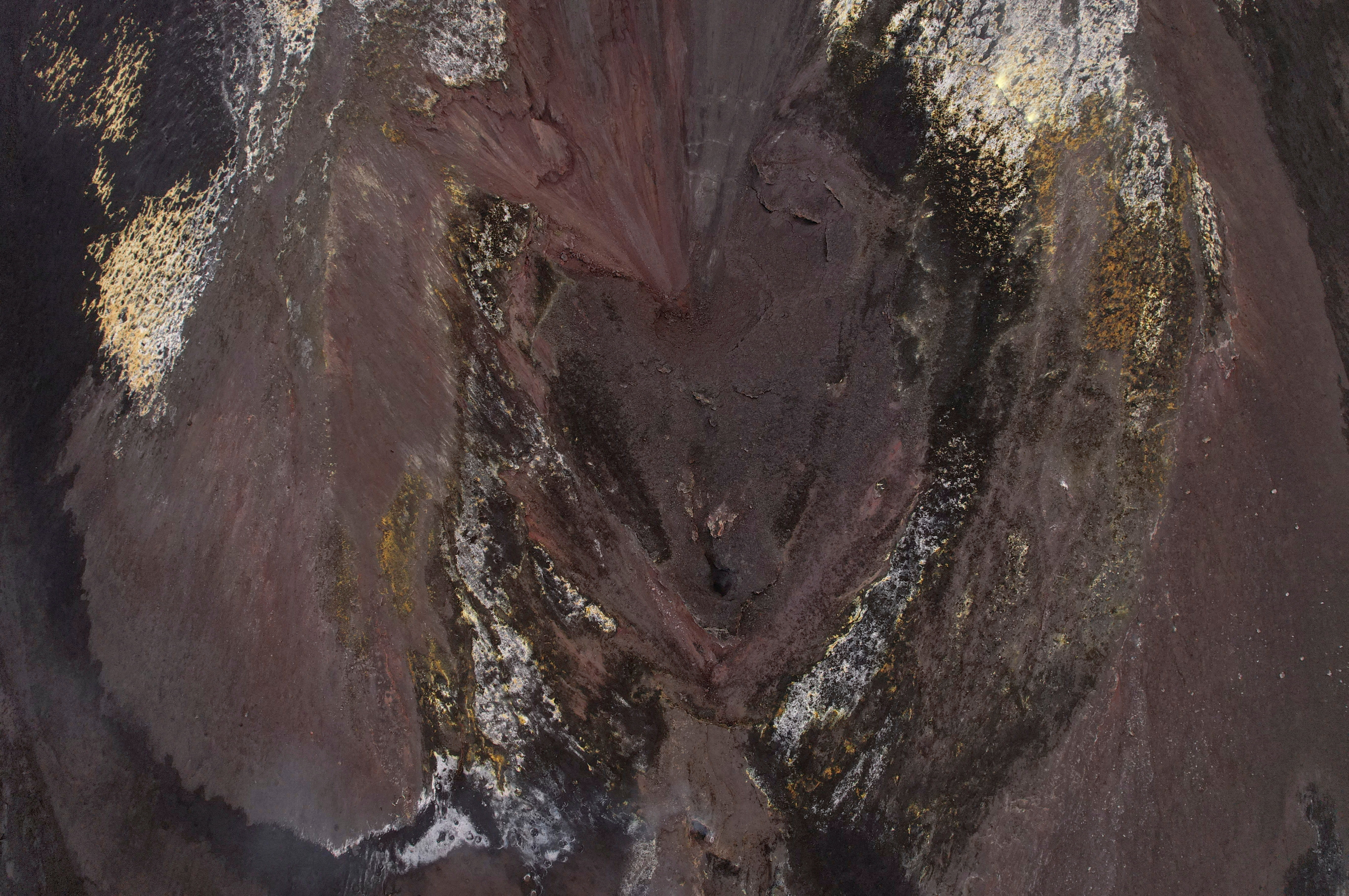Aerial view of the main cone of the Cumbre Vieja volcano in Spain