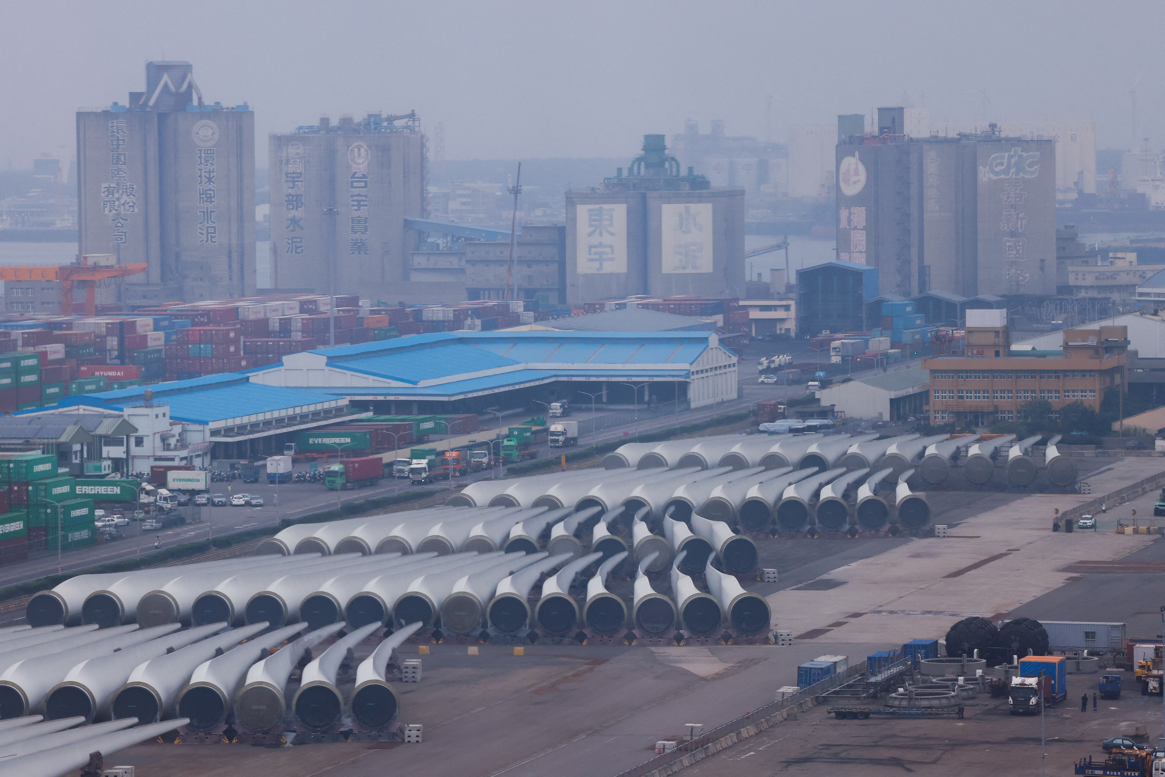 Turbine parts can be seen through a window at Taichung Port, in Taichung