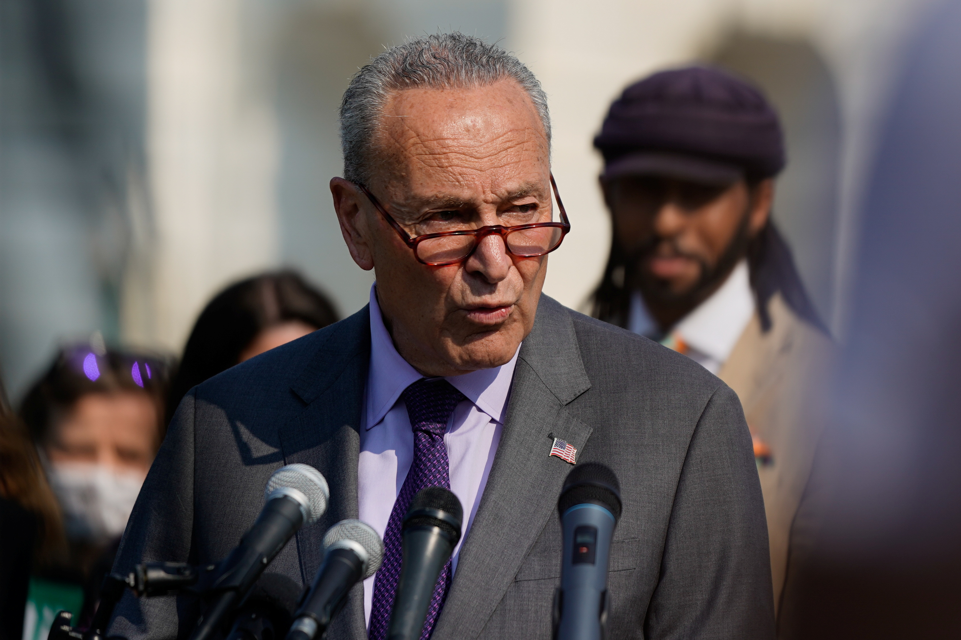 Senate Majority Leader Schumer during news conference urging action on climate change at the U.S. Capitol in Washington