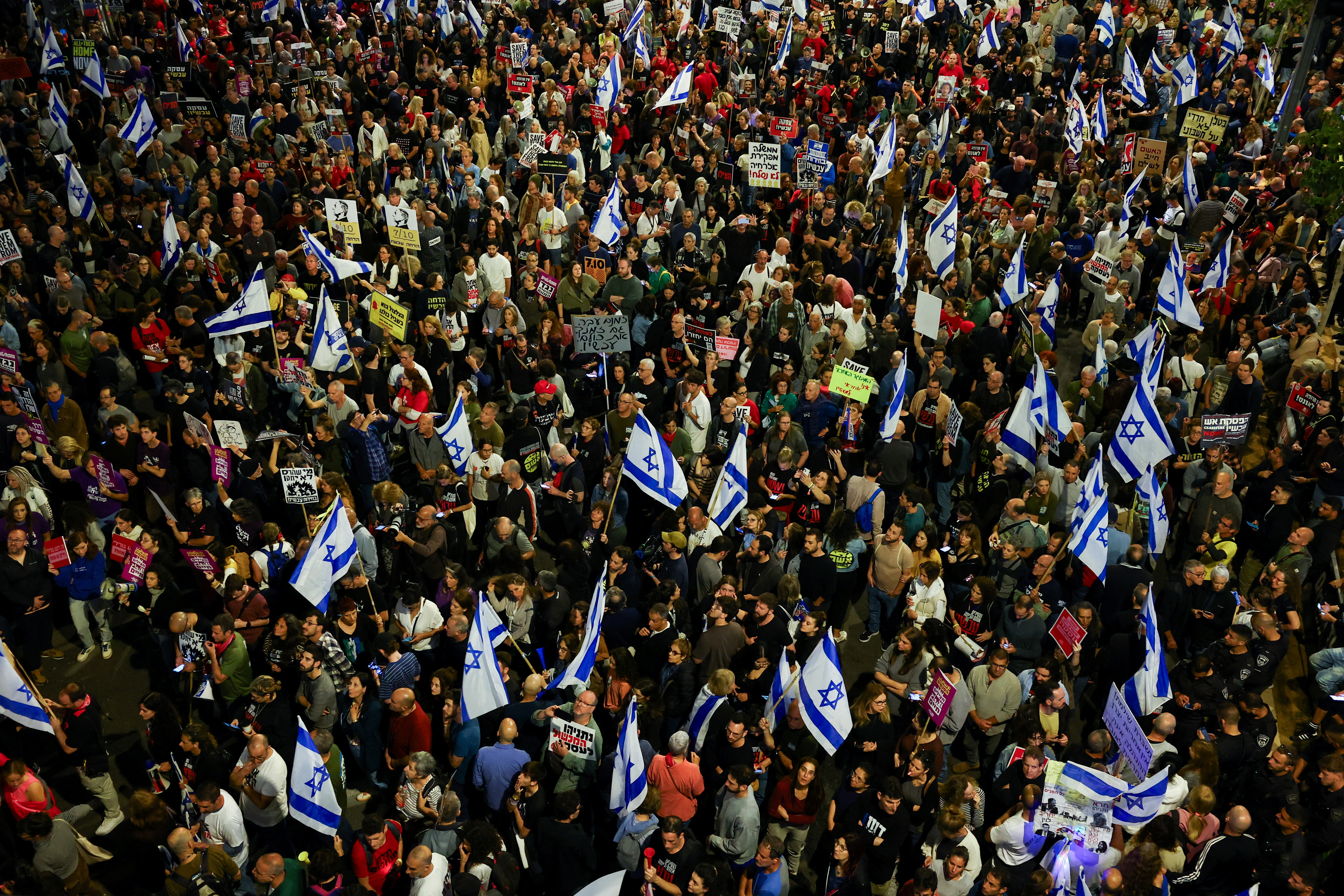 Protest against Israeli PM Netanyahu's government and to call for the release of hostages kidnapped in the deadly October 7 attack by Hamas, in Tel Aviv