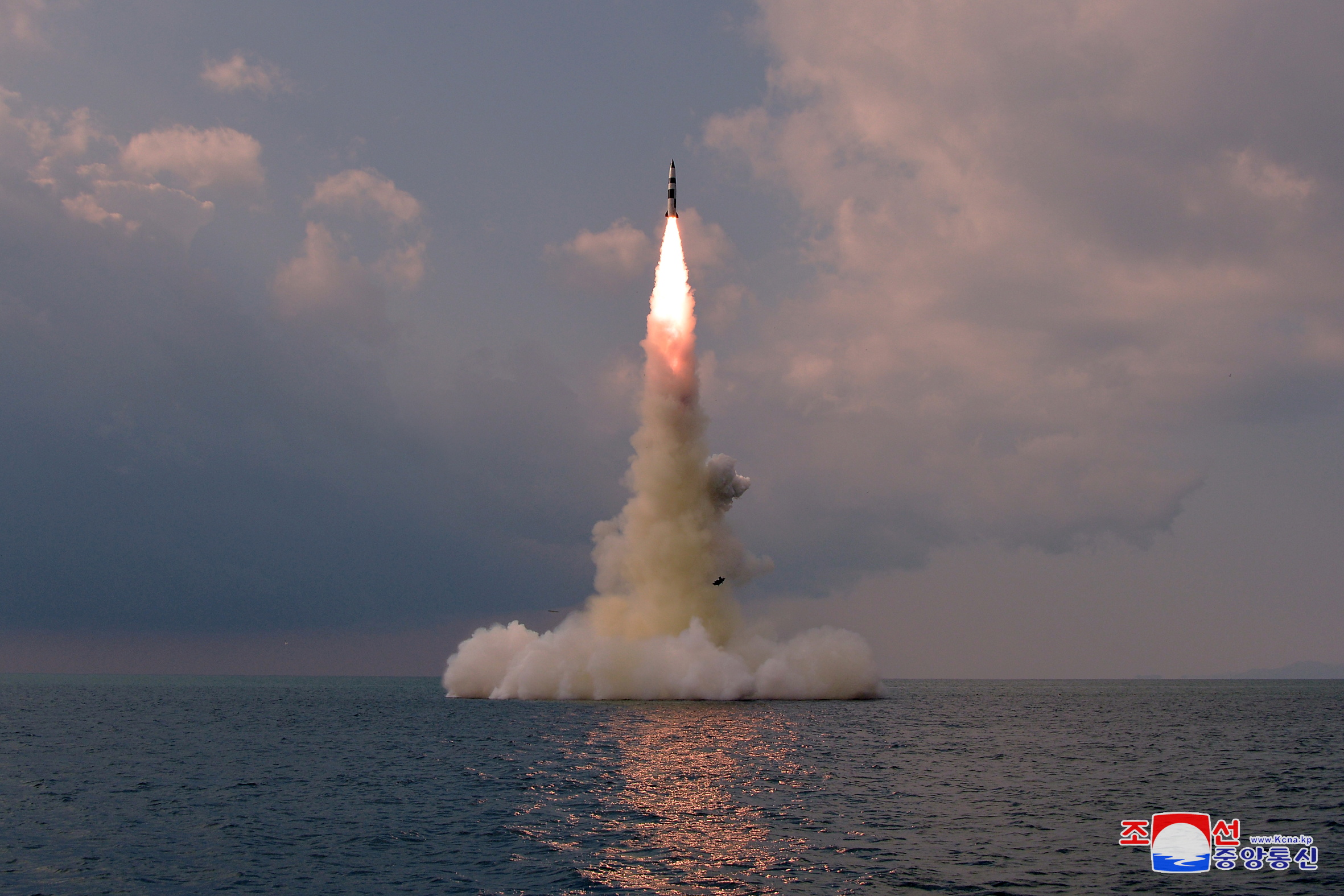 A new submarine-launched ballistic missile is seen during a test in this undated photo released on October 19, 2021 by North Korea's Korean Central News Agency (KCNA).  KCNA via REUTERS  