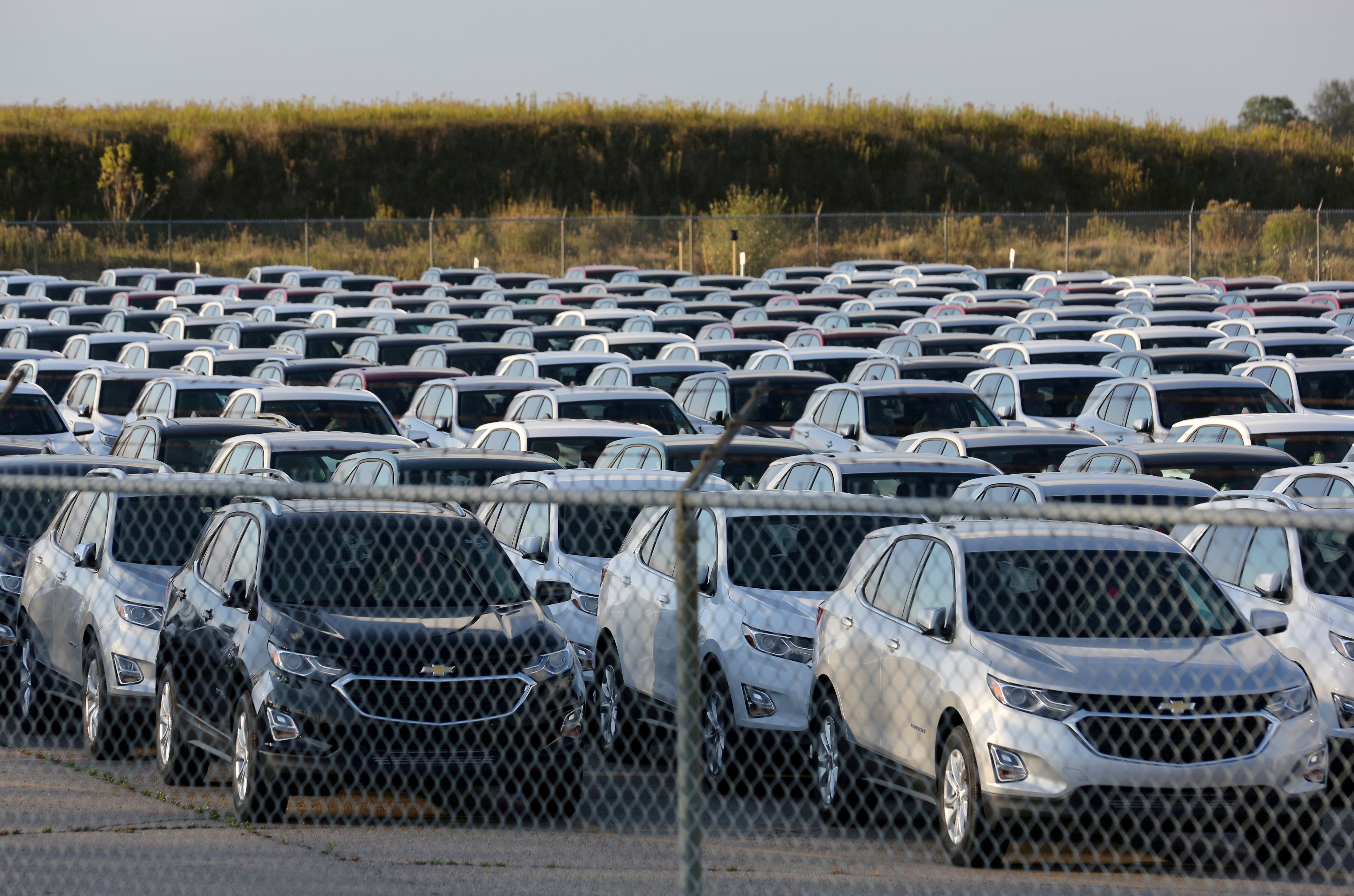 Chevrolet Equinox SUVs are parked awaiting shipment near the General Motors Co (GM) CAMI assembly plant in Ontario