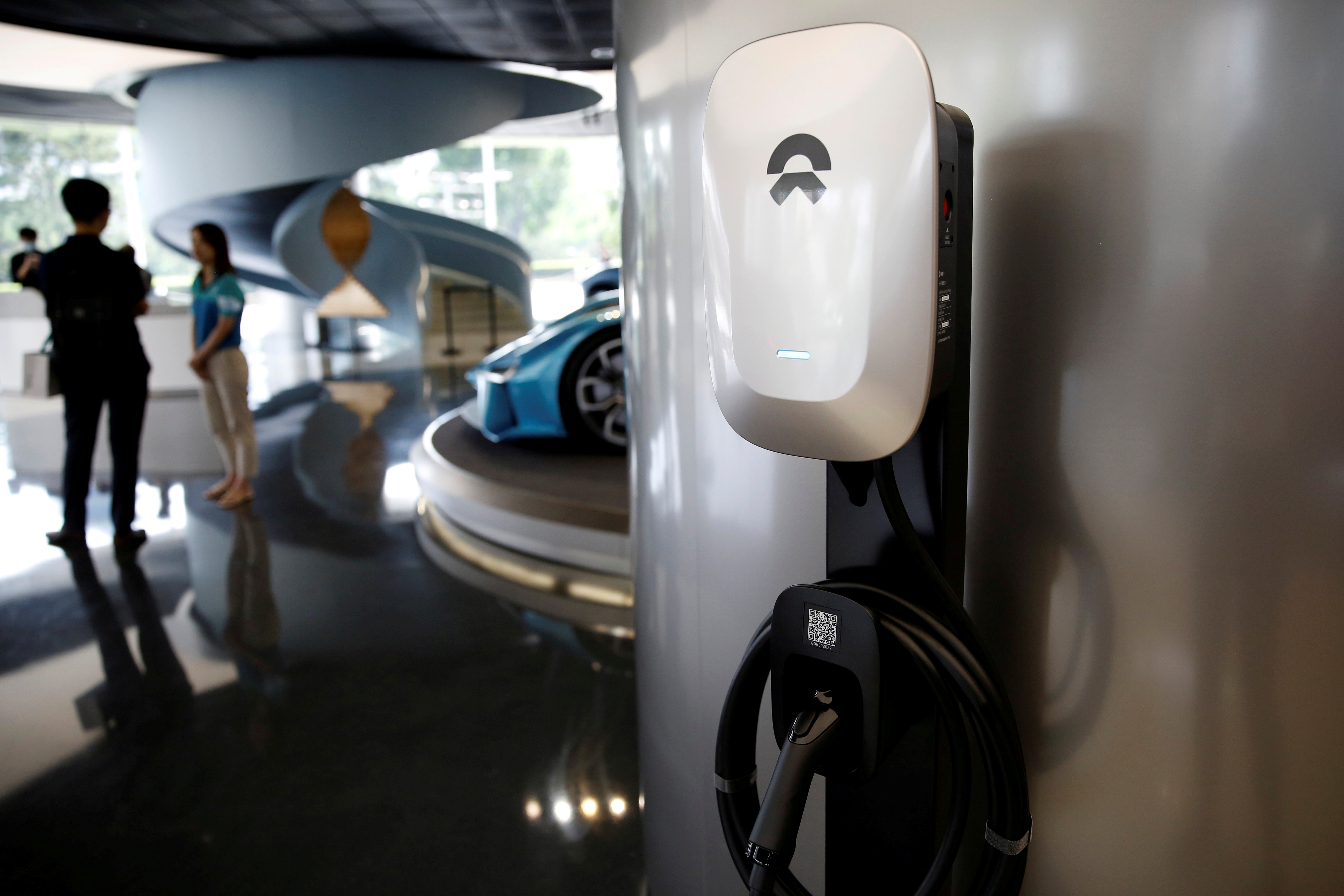 NIO charging station is seen displayed at its store in Beijing