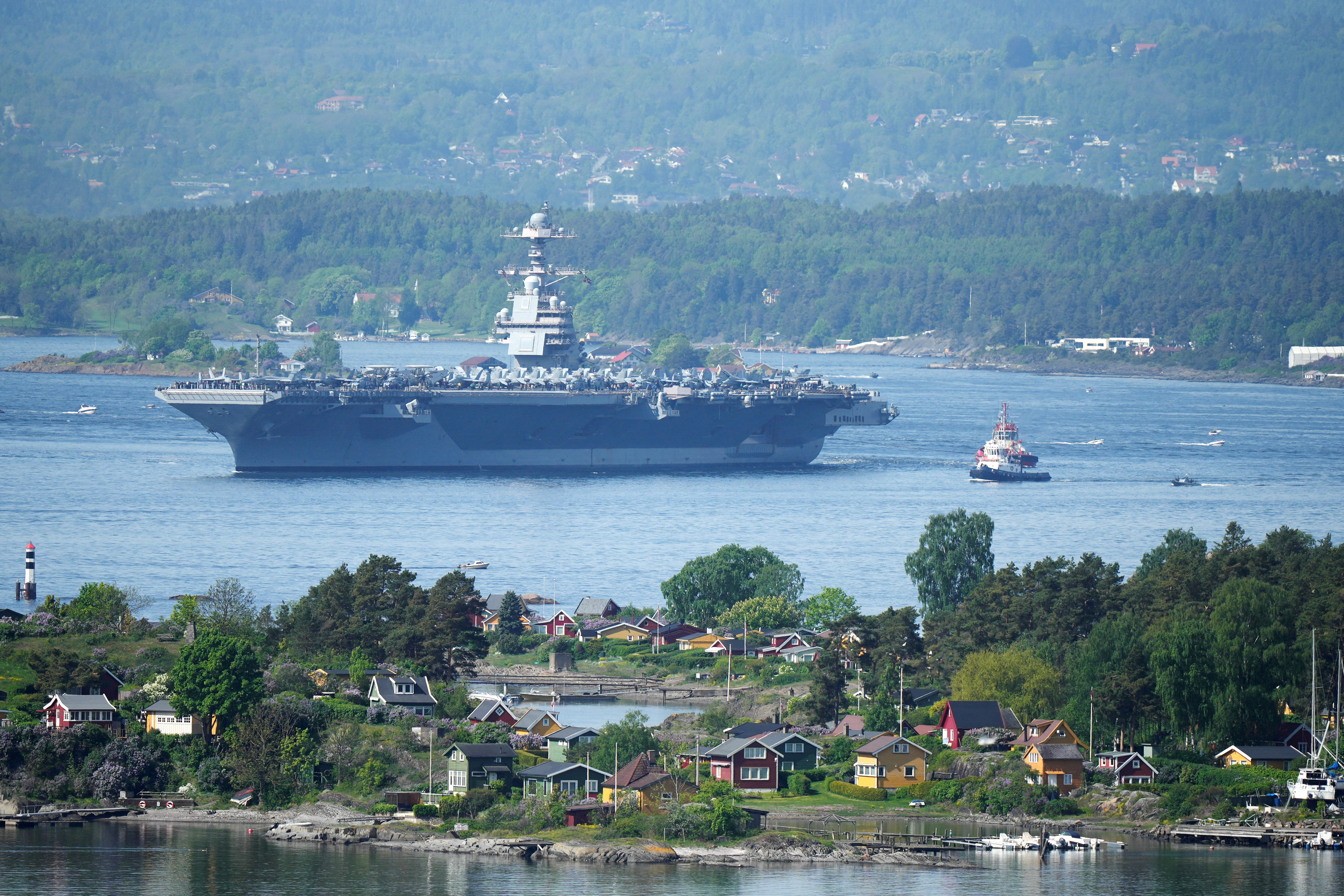The aircraft carrier USS Gerald R. Ford in Oslo