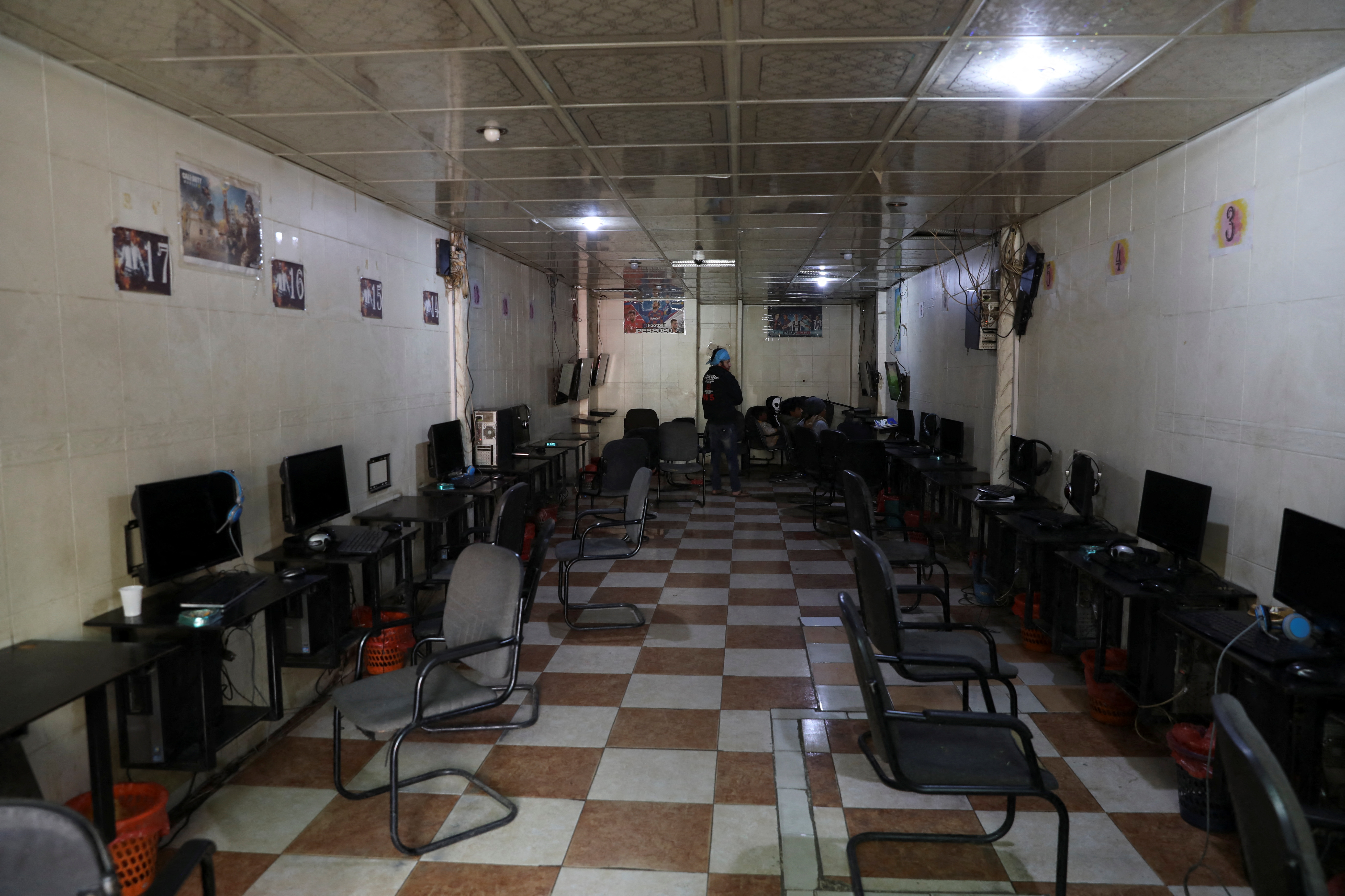 View of an empty internet cafe amid an internet service cut in Sanaa