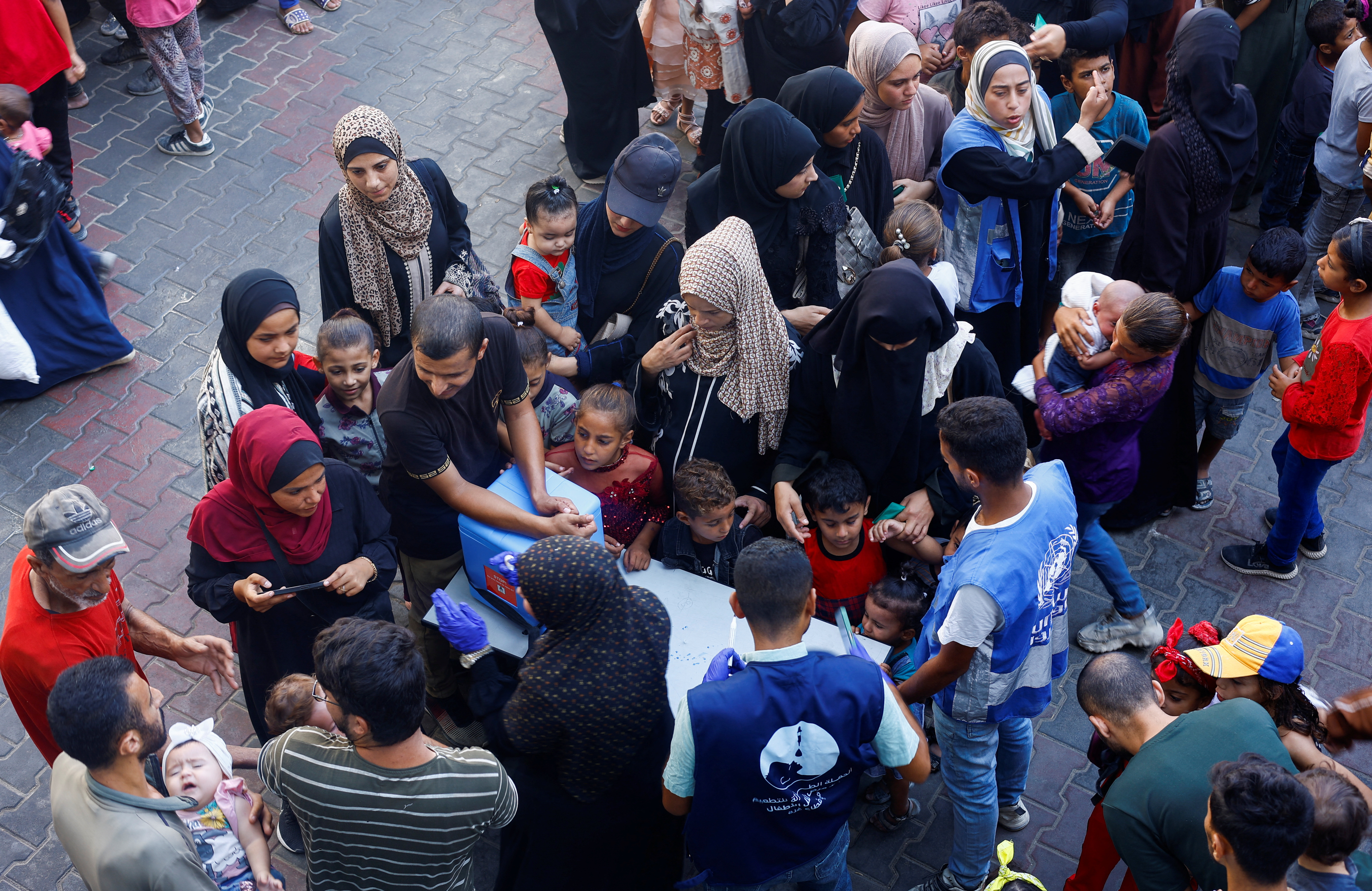 Palestinian children are vaccinated against polio, in Khan Younis in the southern Gaza Strip