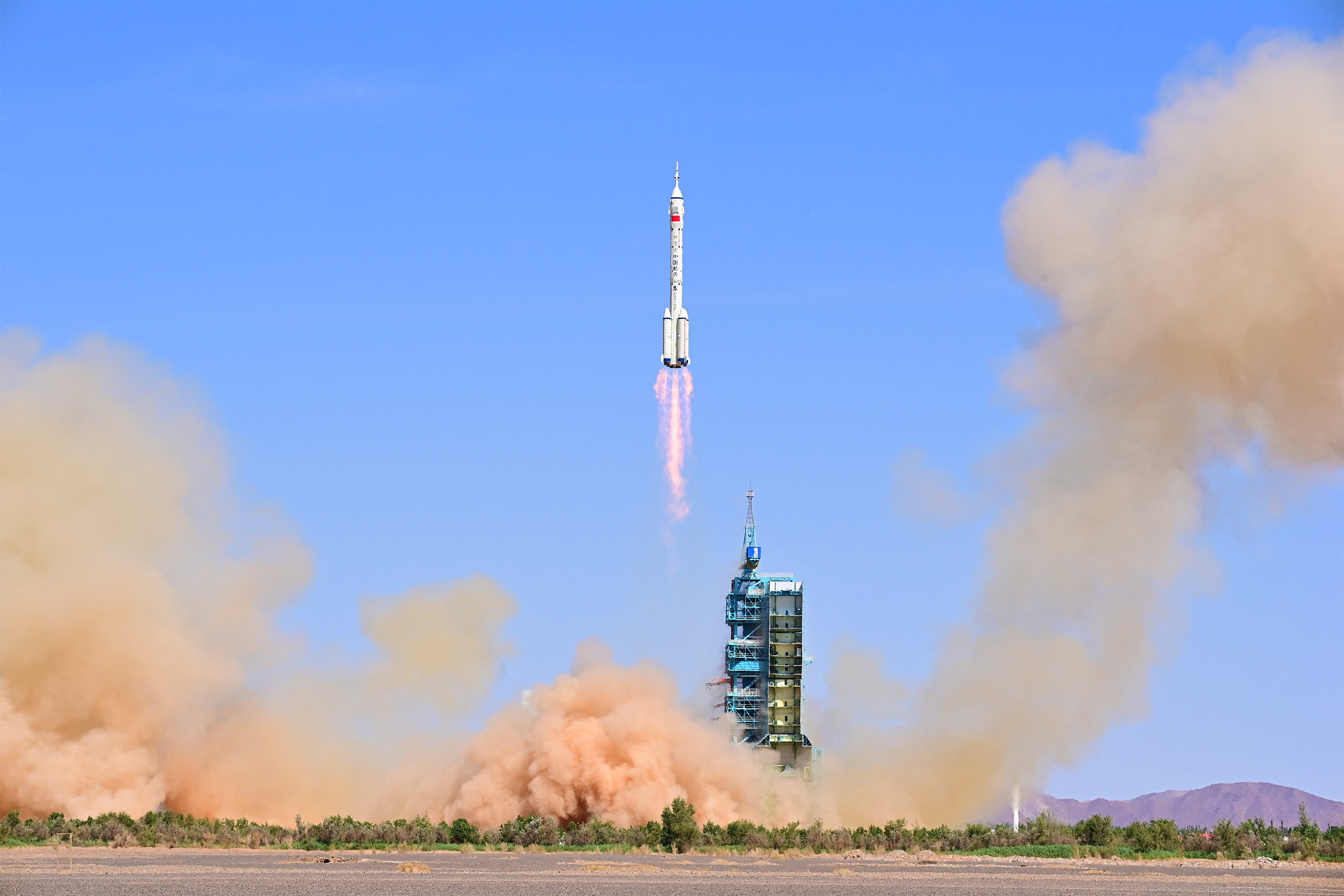 Long March-2F carrier rocket, carrying Shenzhou-14 spacecraft and three astronauts, takes off from Jiuquan Satellite Launch Center