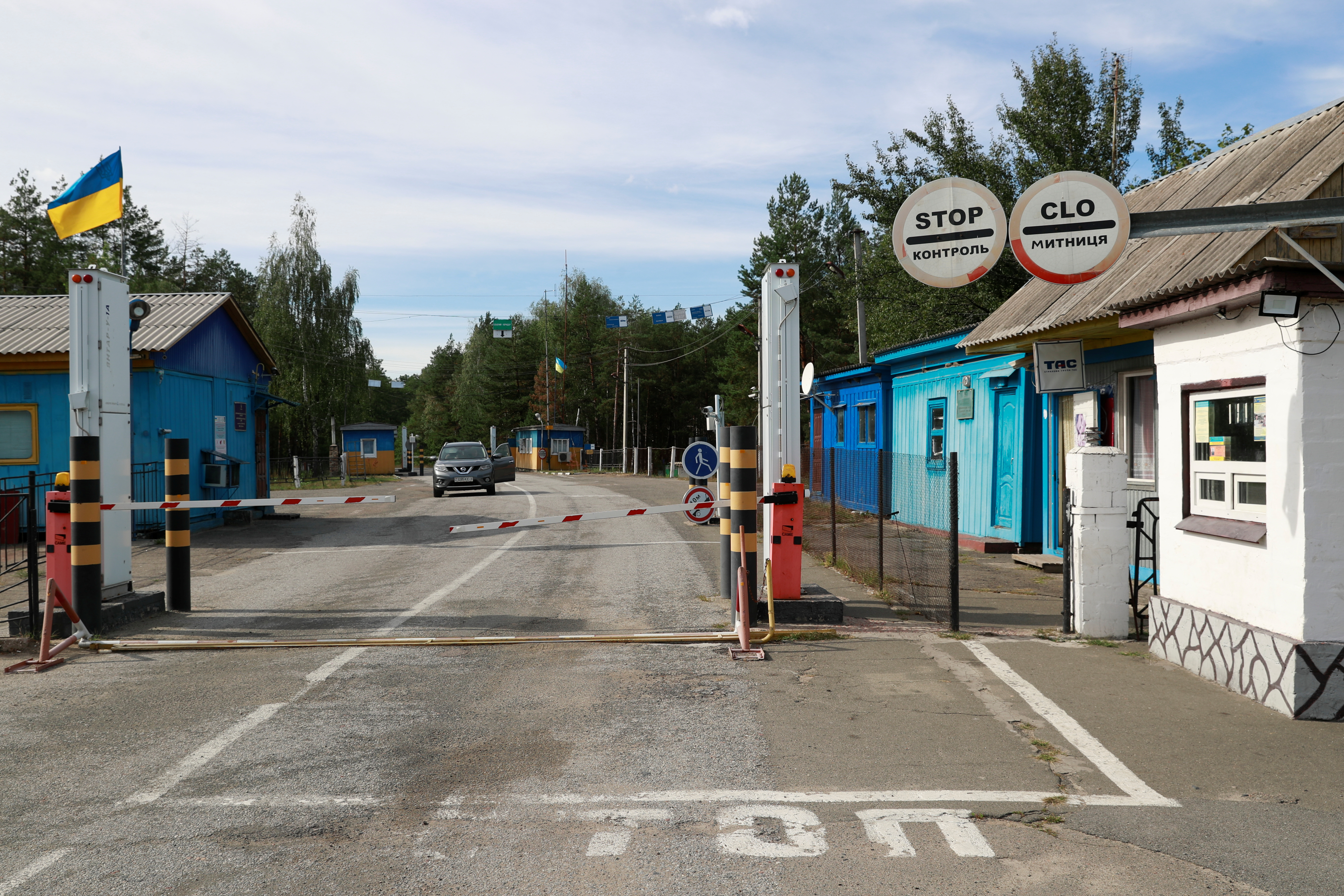 A general view shows the checkpoint Vilcha on the border with Belarus, in Ukraine