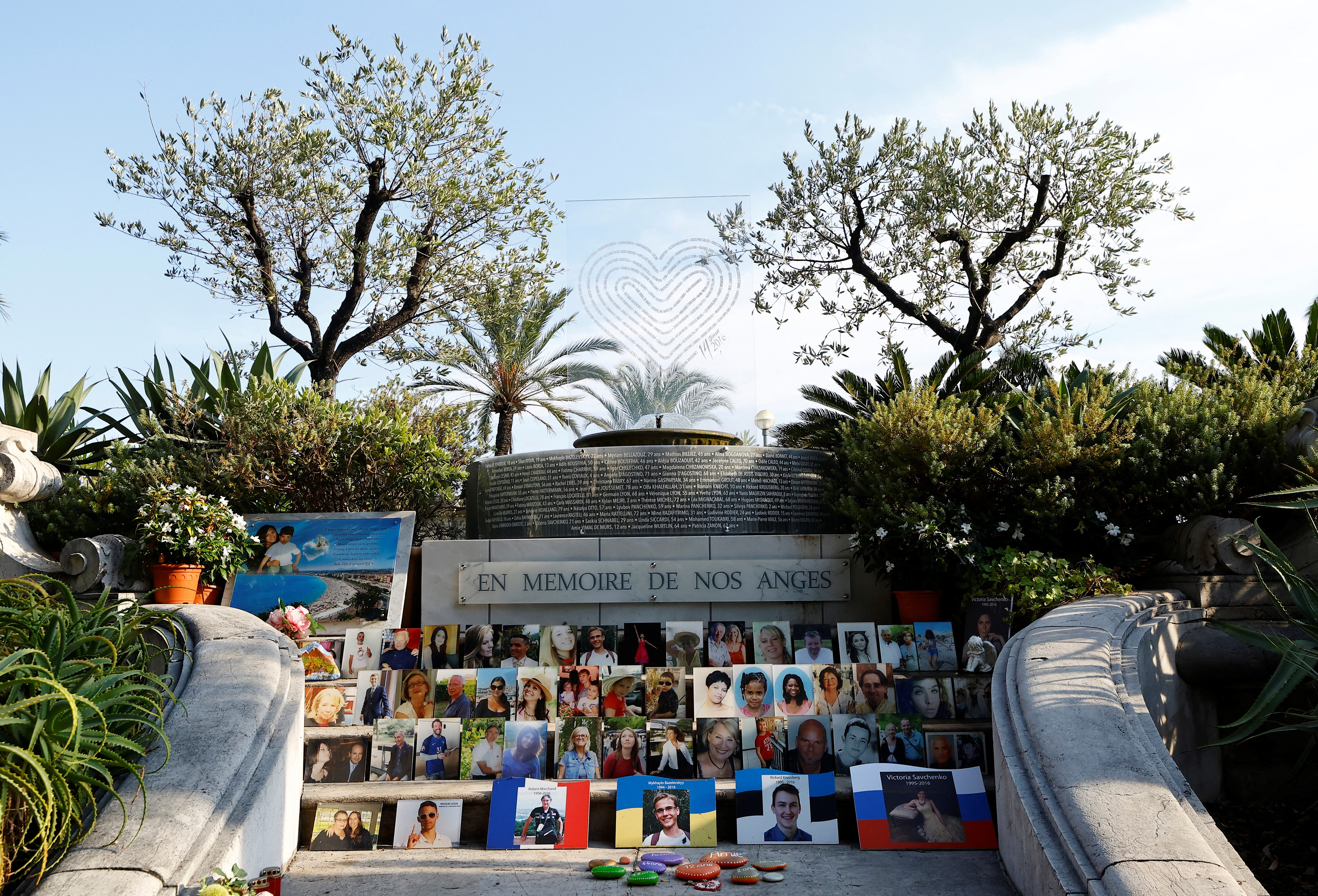 Names of the 86 victims of the July 14, 2016 truck attacks are seen on a memorial in Nice