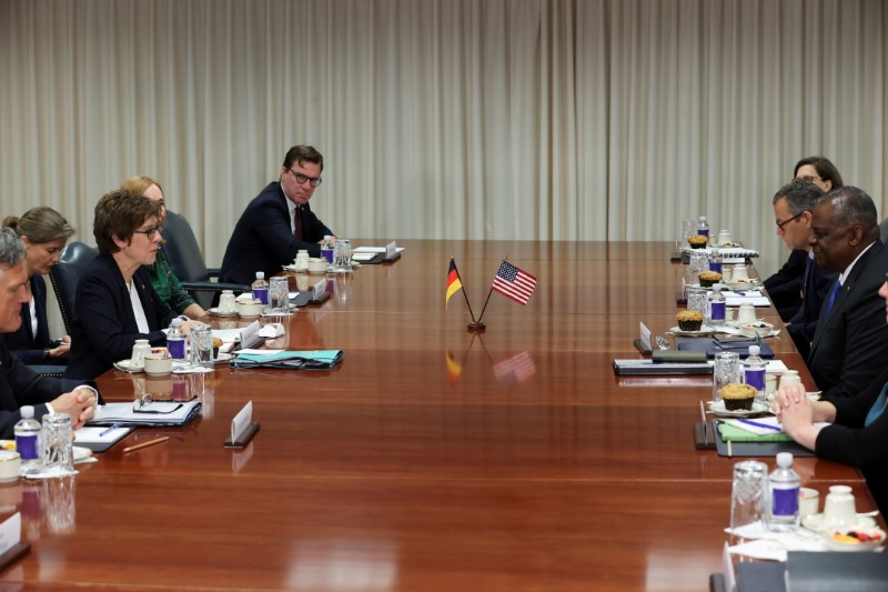 Germany’s Defense Minister Annegret Kramp-Karrenbauer meets with U.S. Defense Secretary Lloyd Austin at the Pentagon in Arlington, Virginia, U.S., June 30, 2021. REUTERS/Jonathan Ernst/File Photo