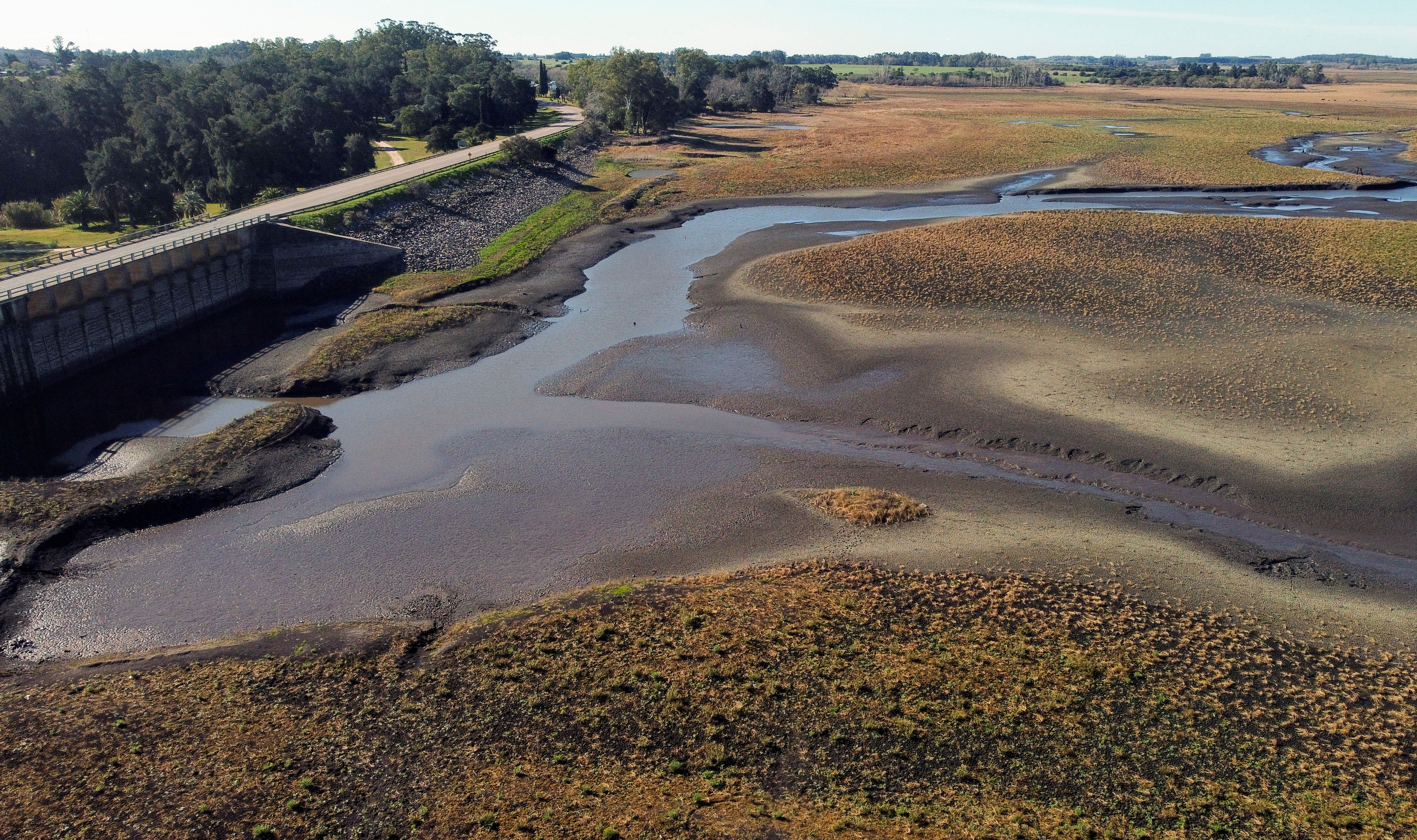 A general view of the Canelon Grande reservoir during a severe drought, in Canelones