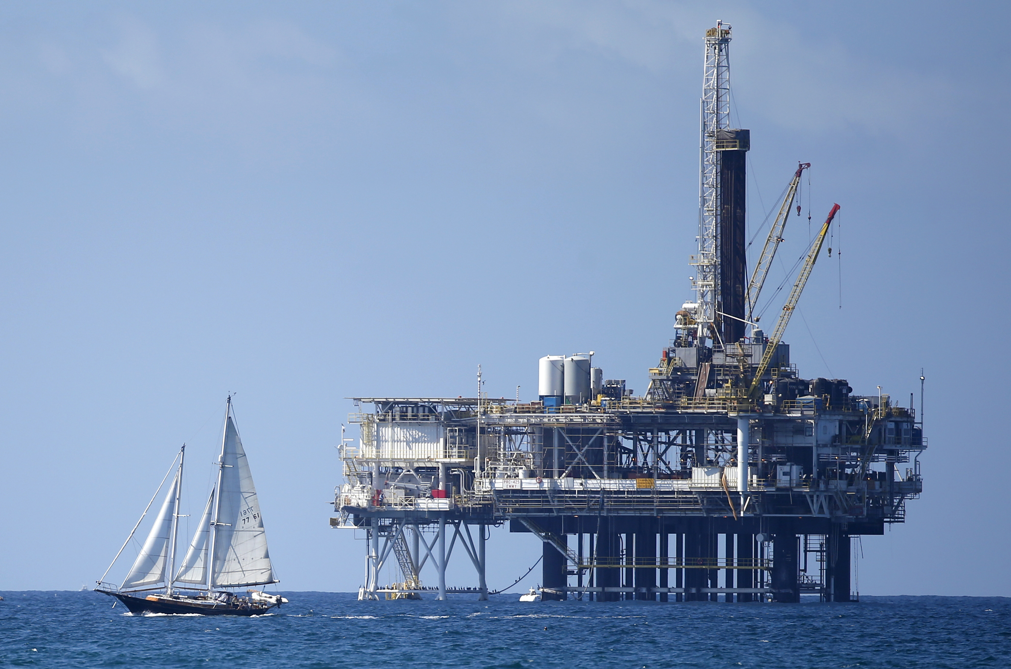 Offshore oil platform is seen in Huntington Beach