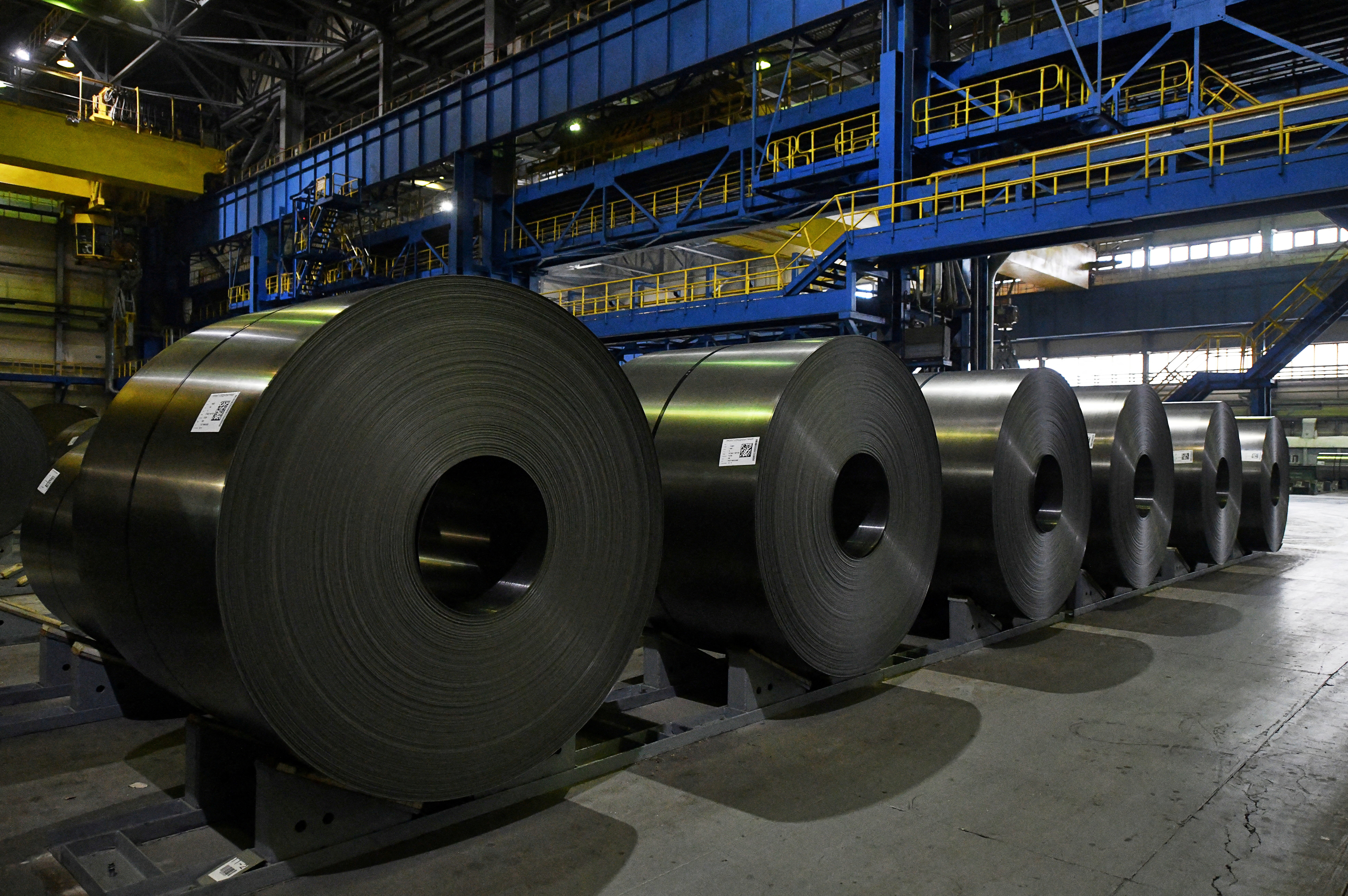 A view shows rolled steel products at Magnitogorsk Iron and Steel Works