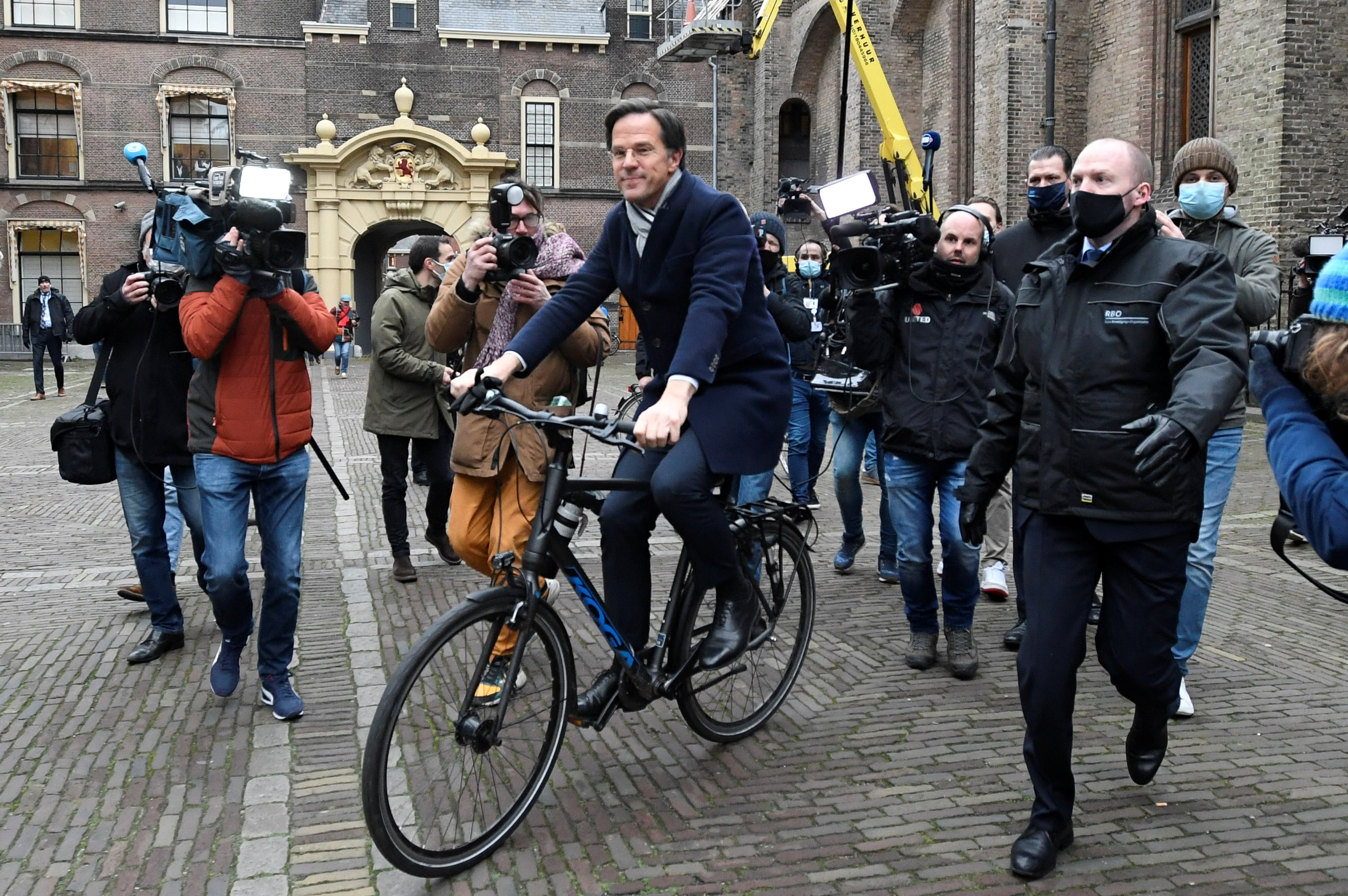 Dutch Prime Minister Mark Rutte leaves after a meeting in The Hague
