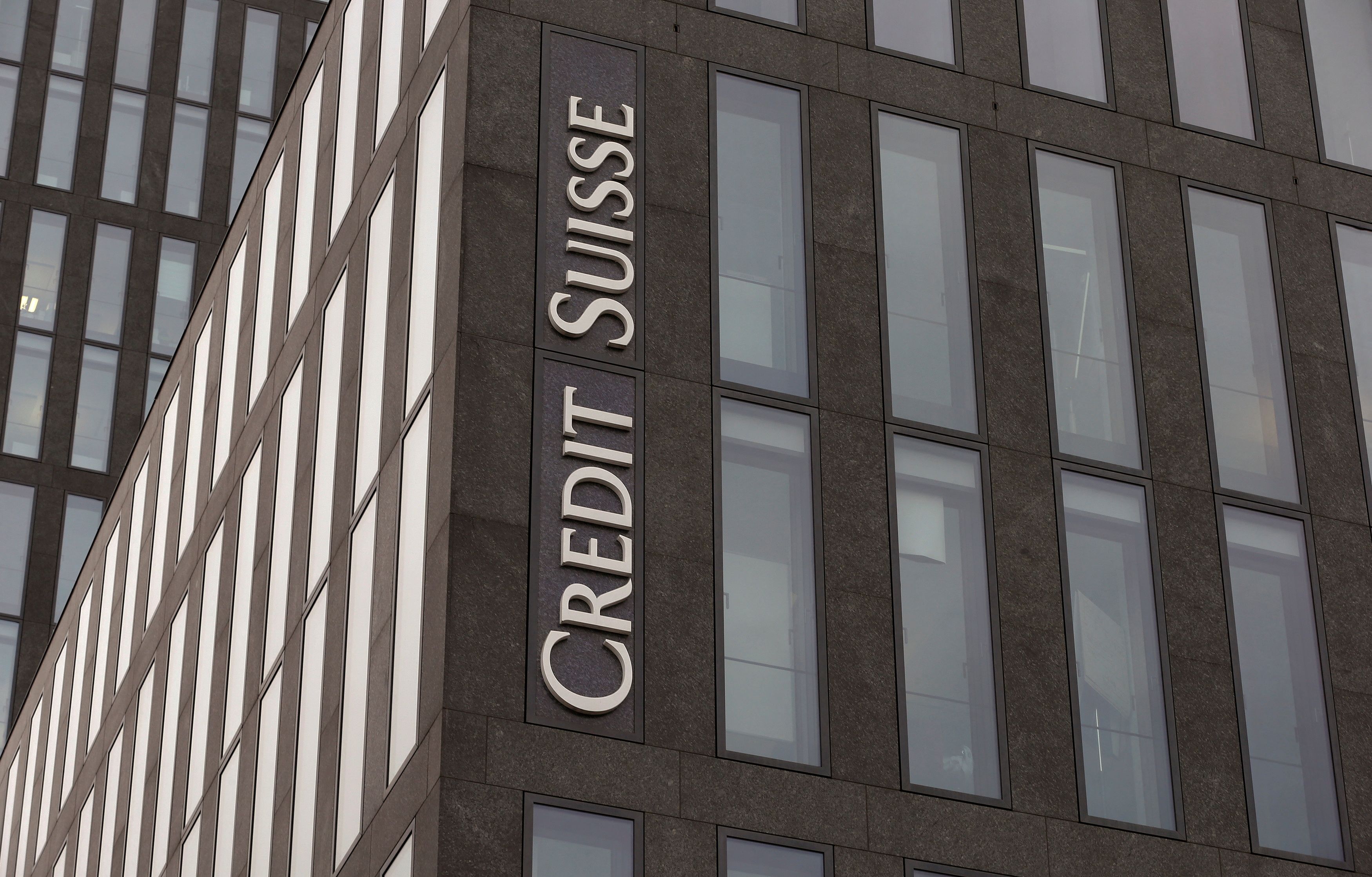 The logo of Swiss bank Credit Suisse is seen at an  an office building in Zurich