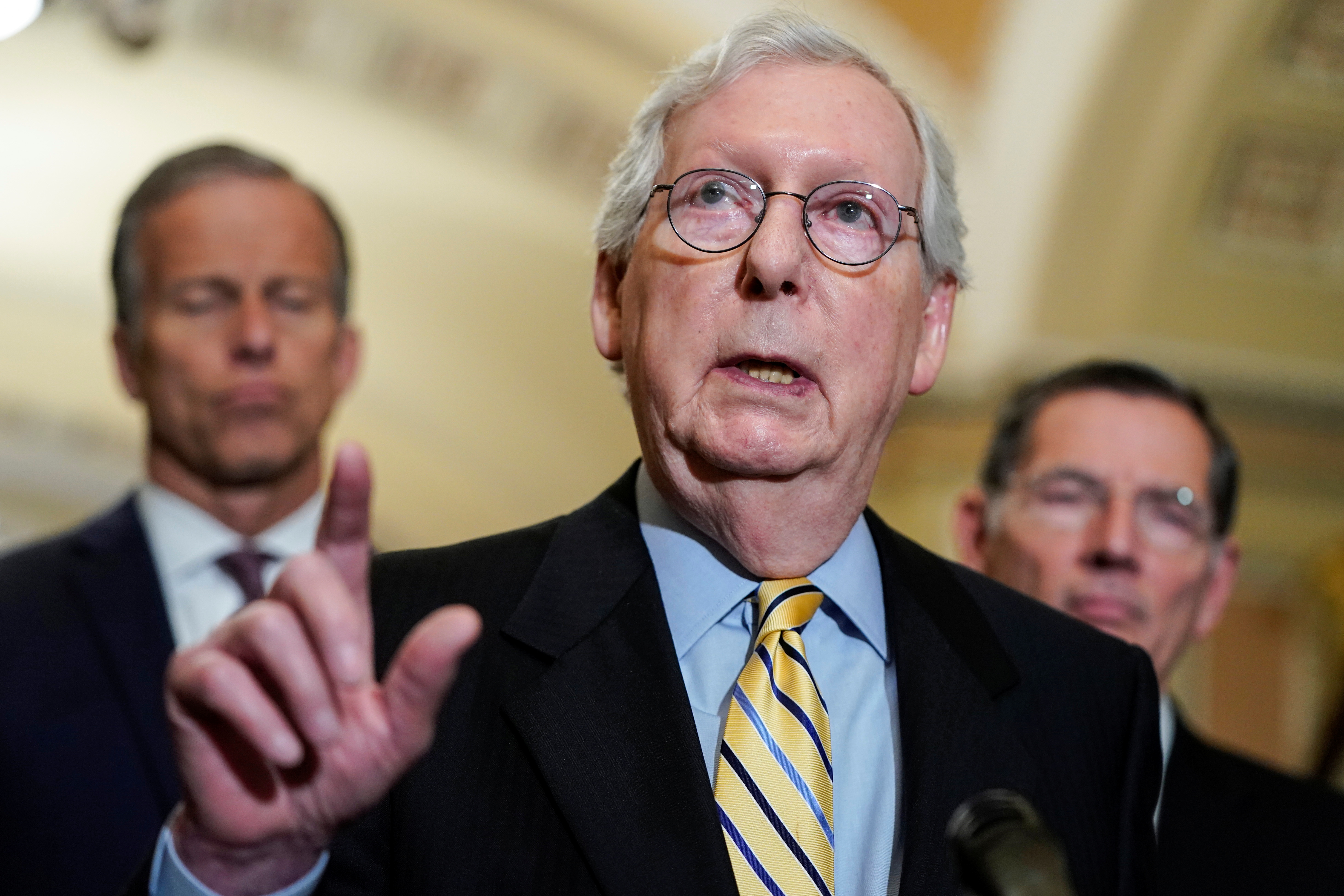 Senate Minority Leader Mitch McConnell (R-KY) speaks to the media in Washington