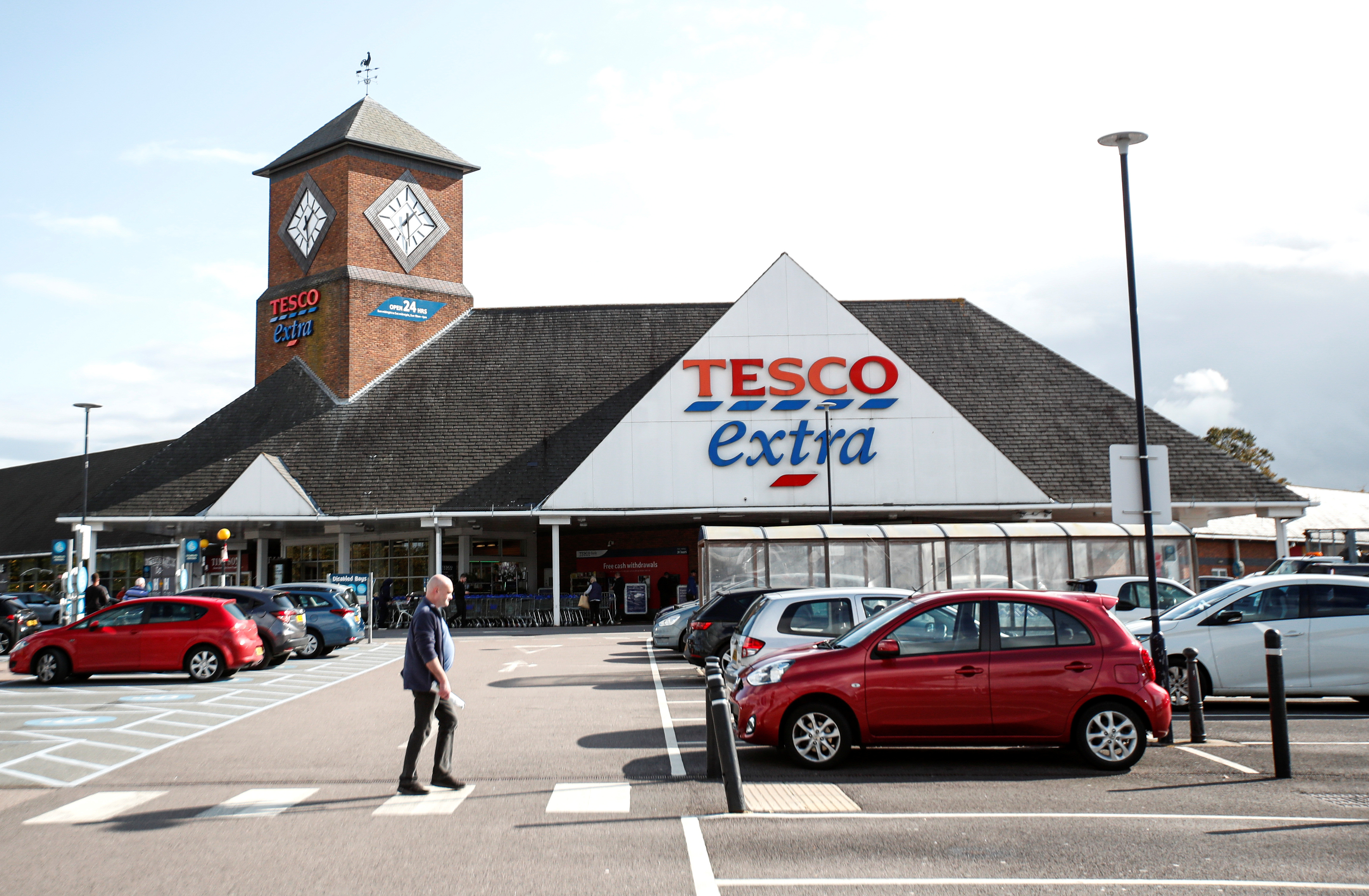 A general view shows a Tesco supermarket in Hatfield