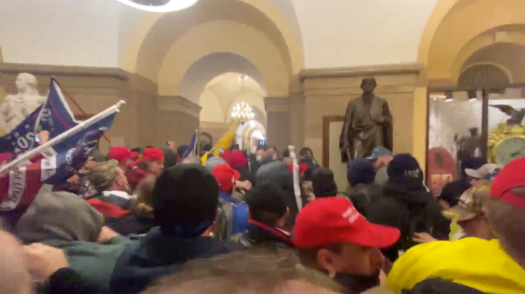 Supporters of U.S. President Donald Trump storm the Capitol building in Washington, U.S., January 6, 2021 in this screen grab obtained from a social media video. Brendan Gutenschwager/via REUTERS  