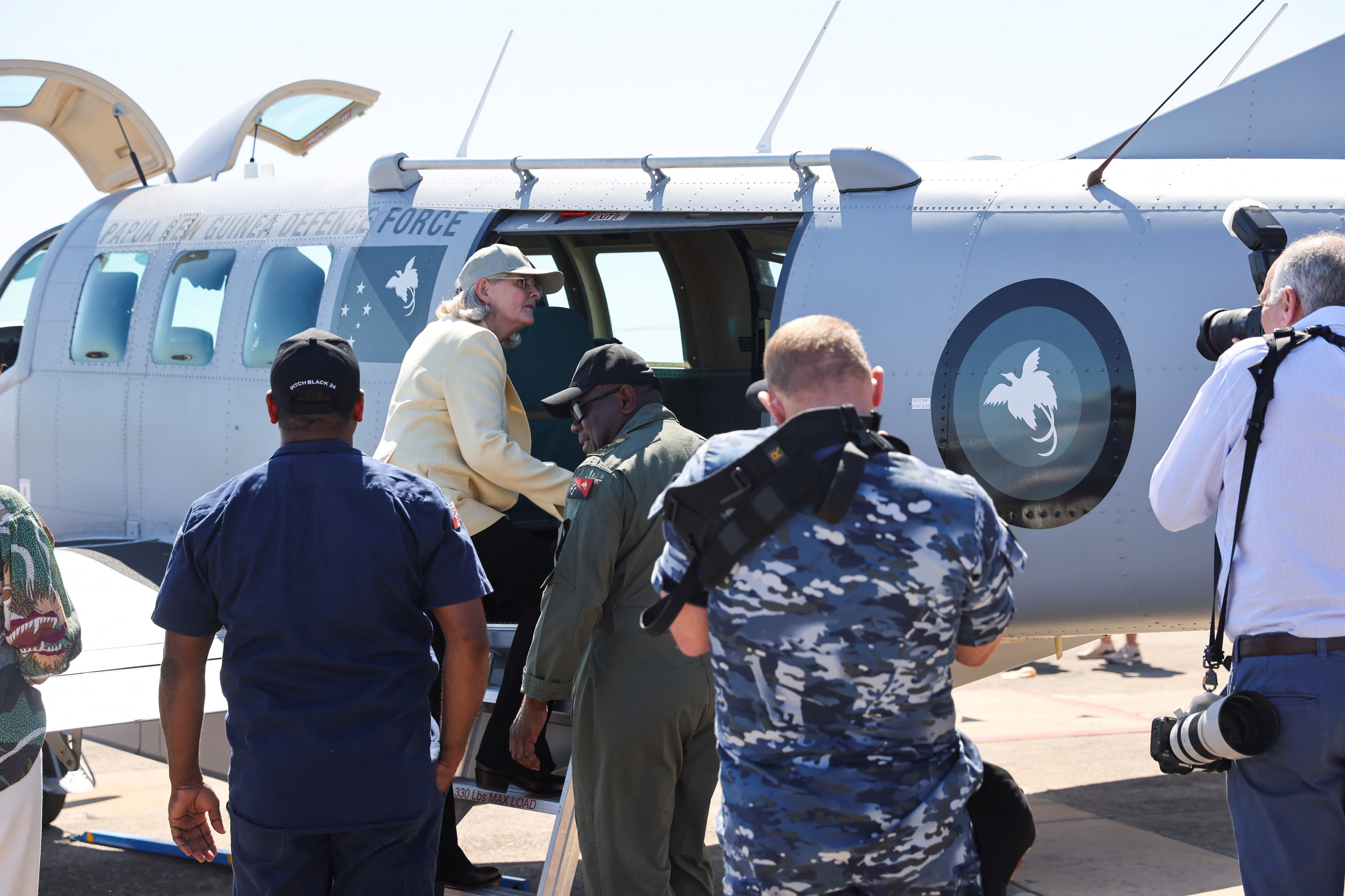 Australia's Governor General Sam Mostyn meets Papua New Guinea's Air Force contingent at RAAF Darwin Open Day