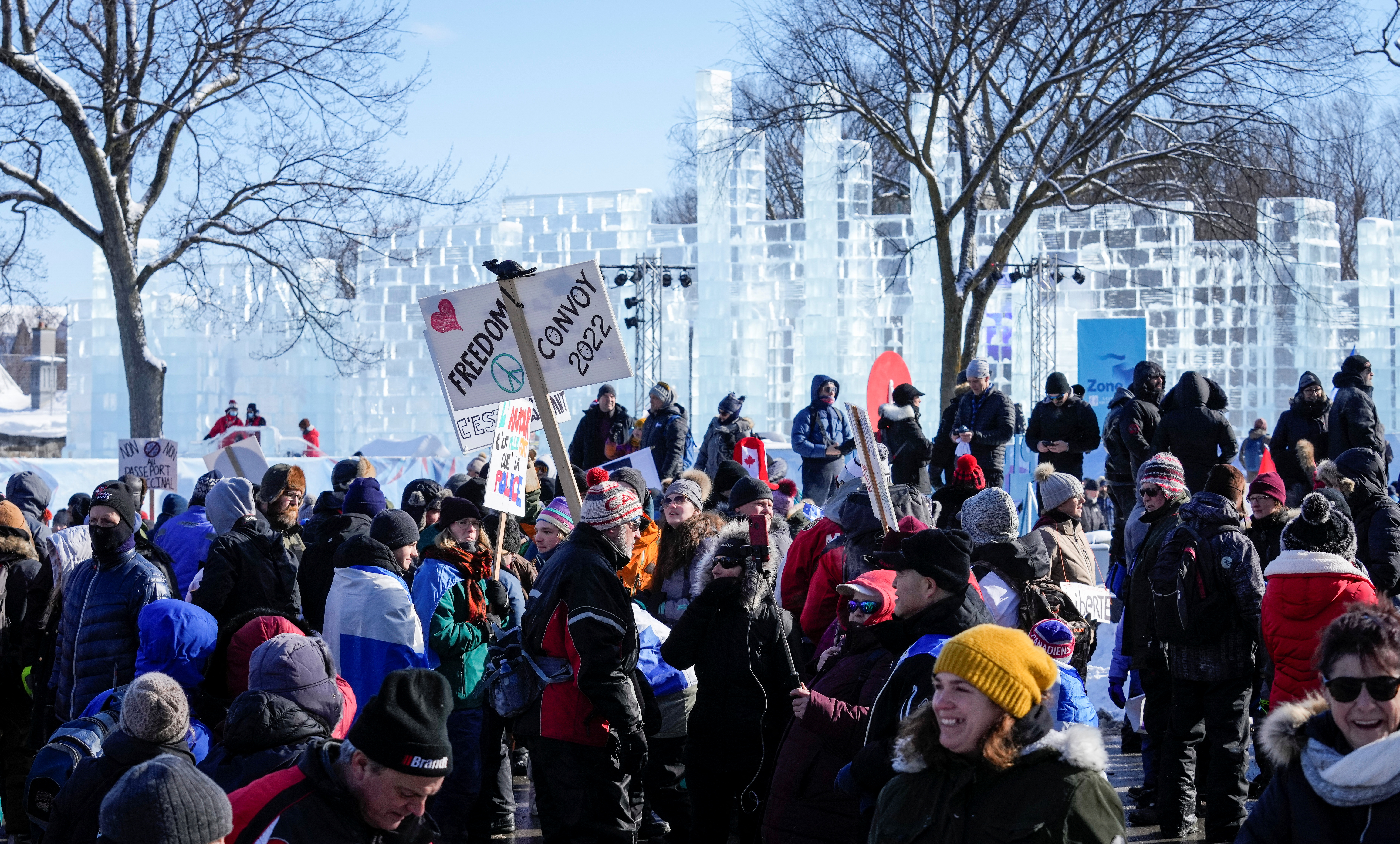 People demonstrate near the National Assembly of Quebec