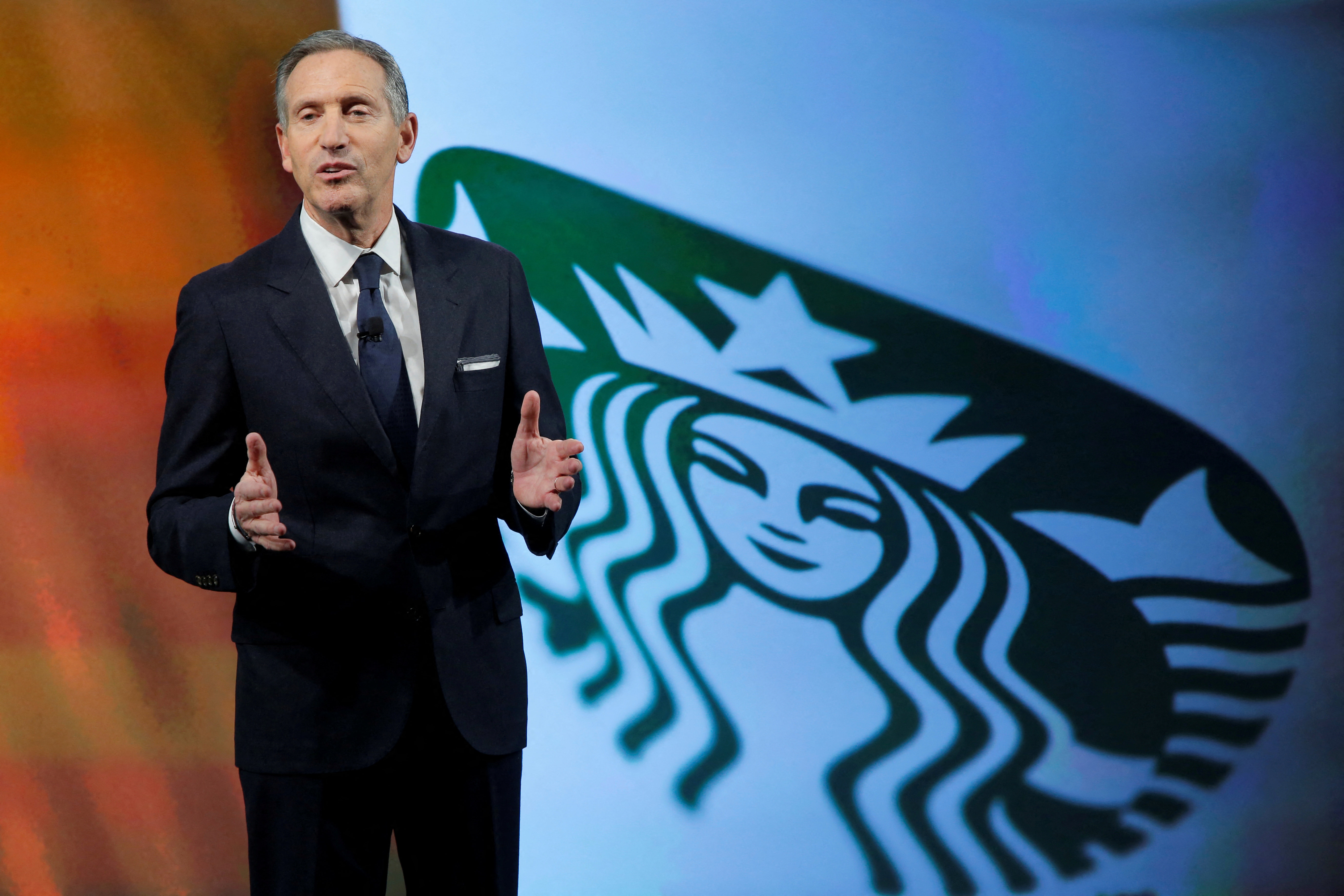 Starbucks Chairman and CEO Schultz delivers remarks at the Starbucks 2016 Investor Day in Manhattan, New York