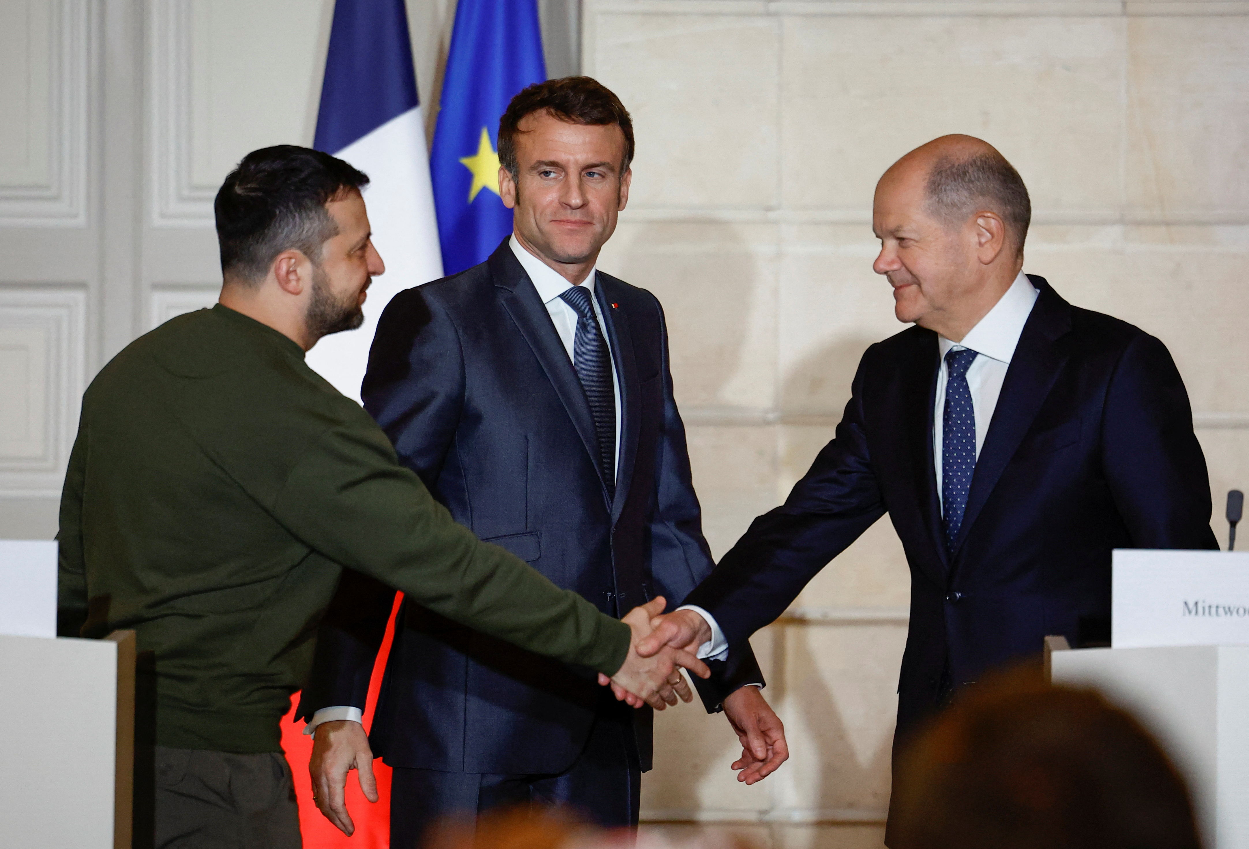 French President Macron hosts Ukraine's President Zelenskiy and German Chancellor Scholz in Paris