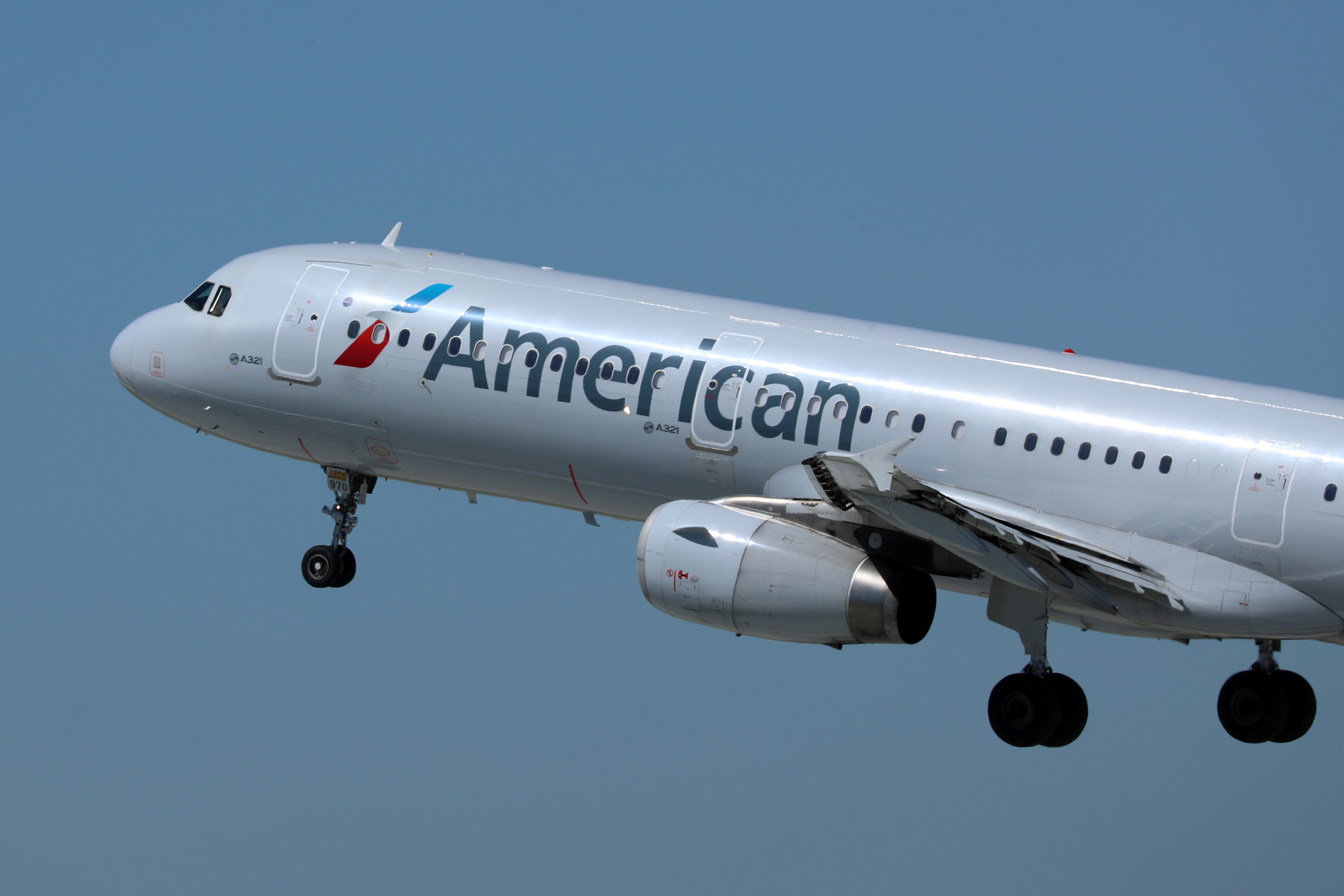 An American Airlines Airbus A321 plane takes off from Los Angeles International airport