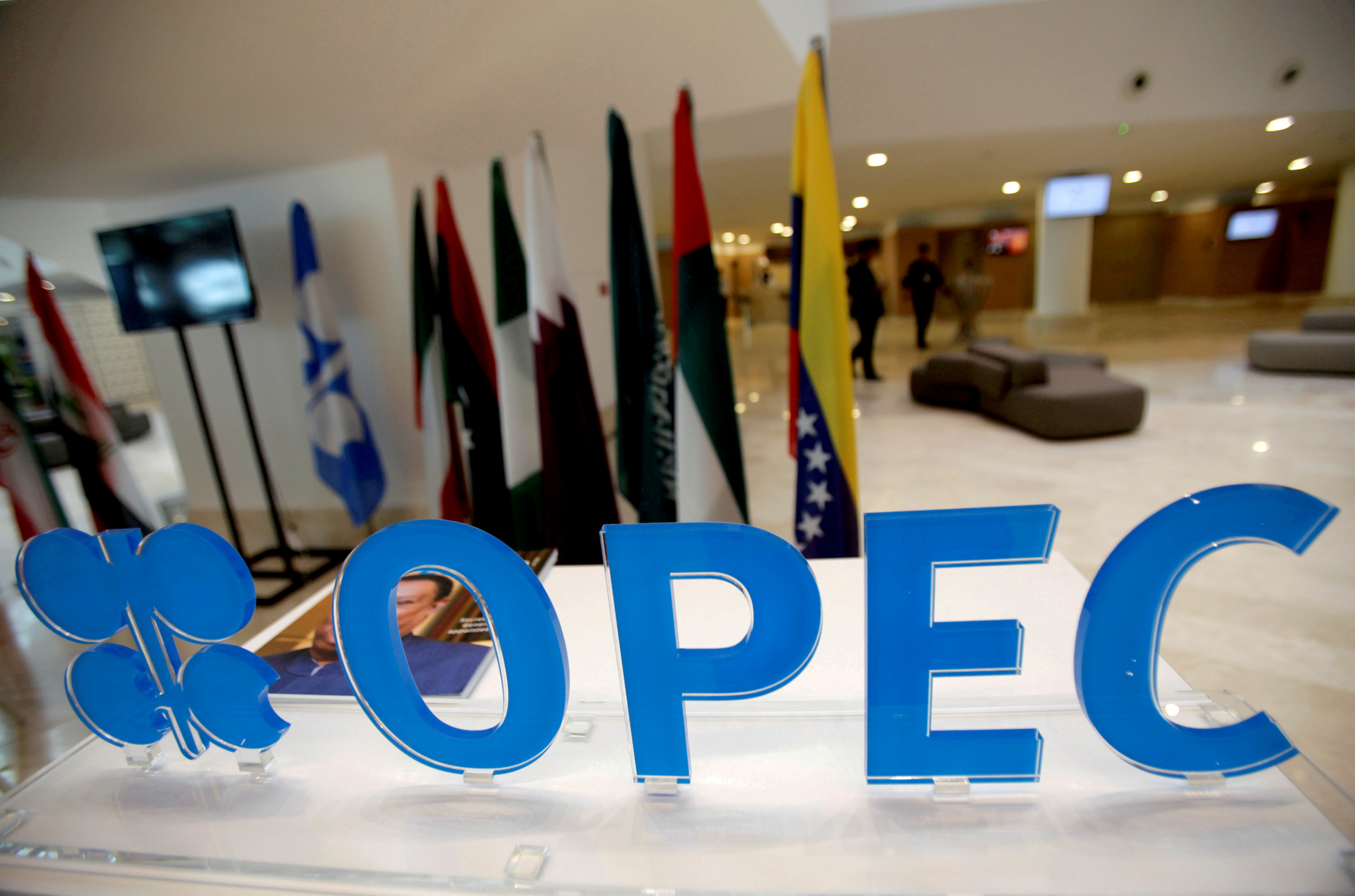 The OPEC logo pictured ahead of an informal meeting between members of the Organization of the Petroleum Exporting Countries (OPEC) in Algiers, Algeria