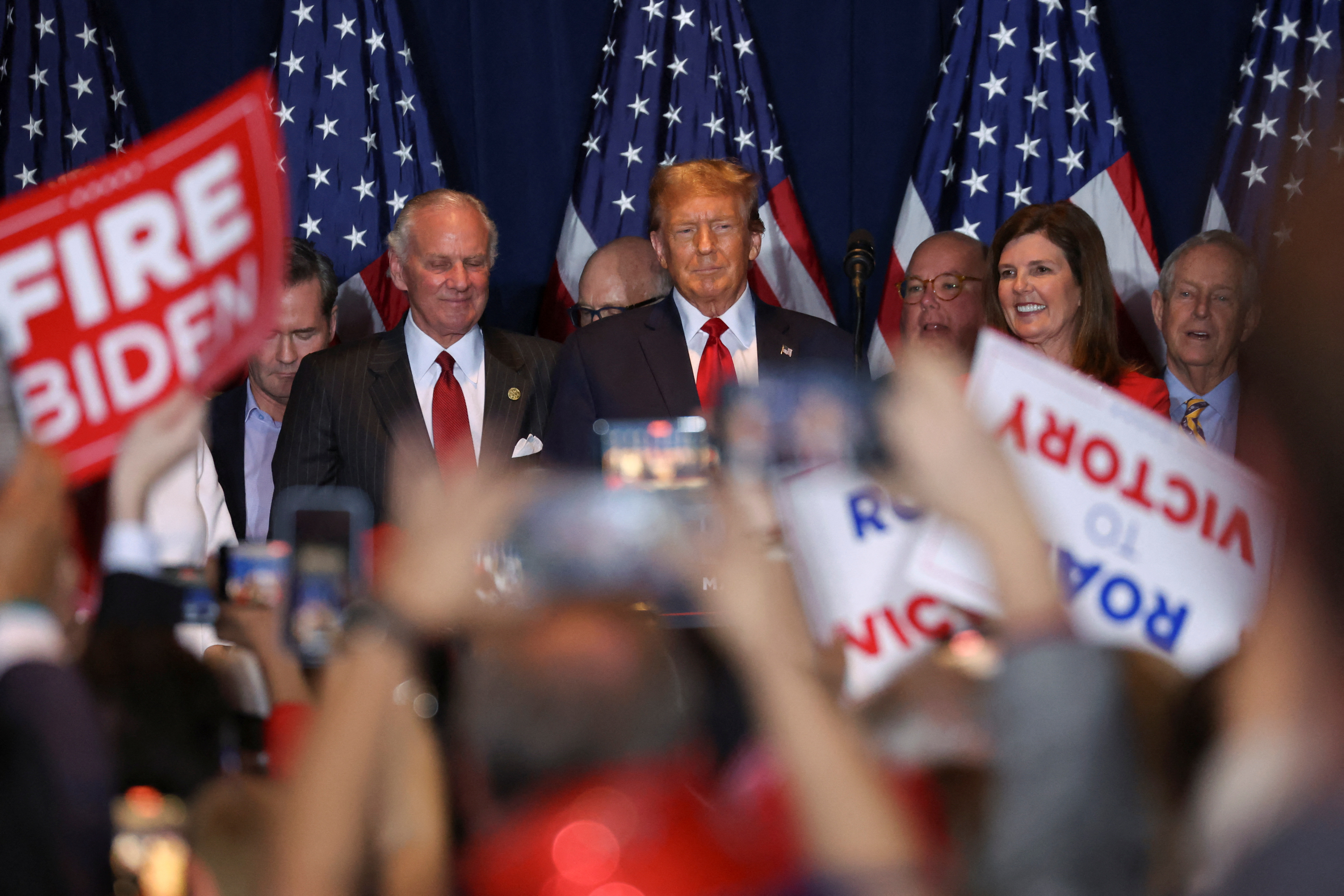 Republican presidential candidate and former U.S. President Trump hosts a South Carolina Republican presidential primary election night party in Columbia