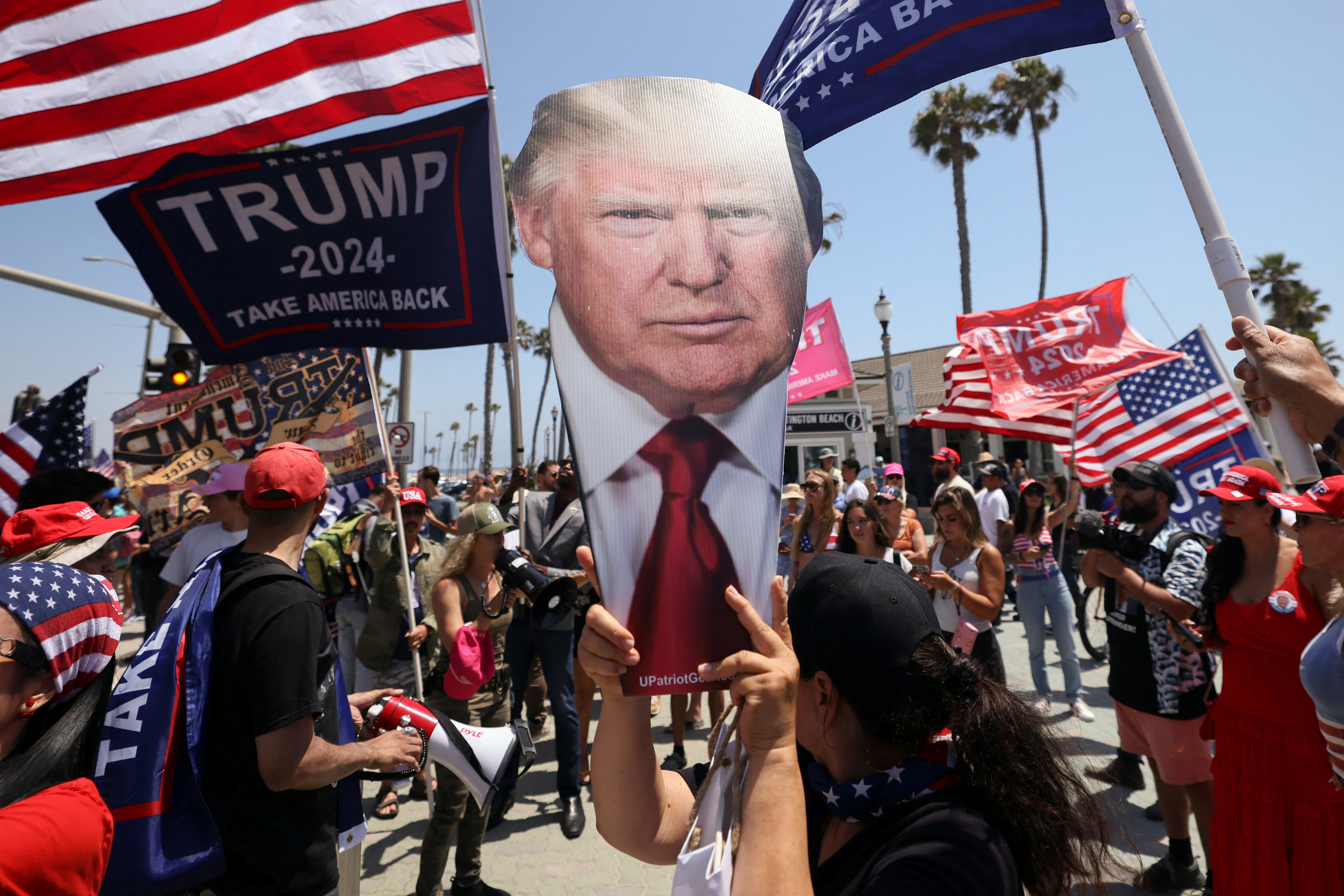 Demonstration in support of former U.S. President Donald Trump, in Huntington Beach
