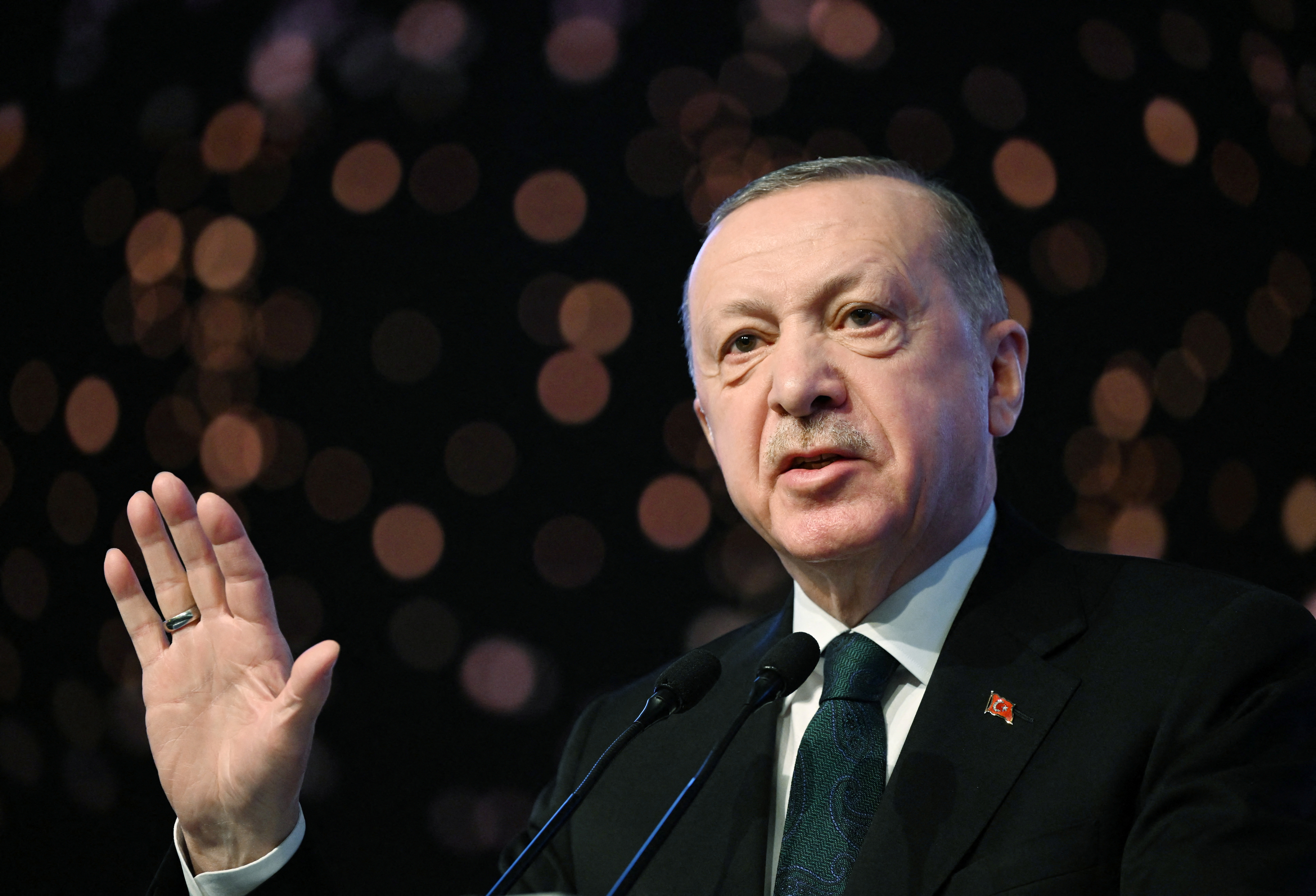 Turkish President Erdogan speaks during the opening session of ADF in Antalya