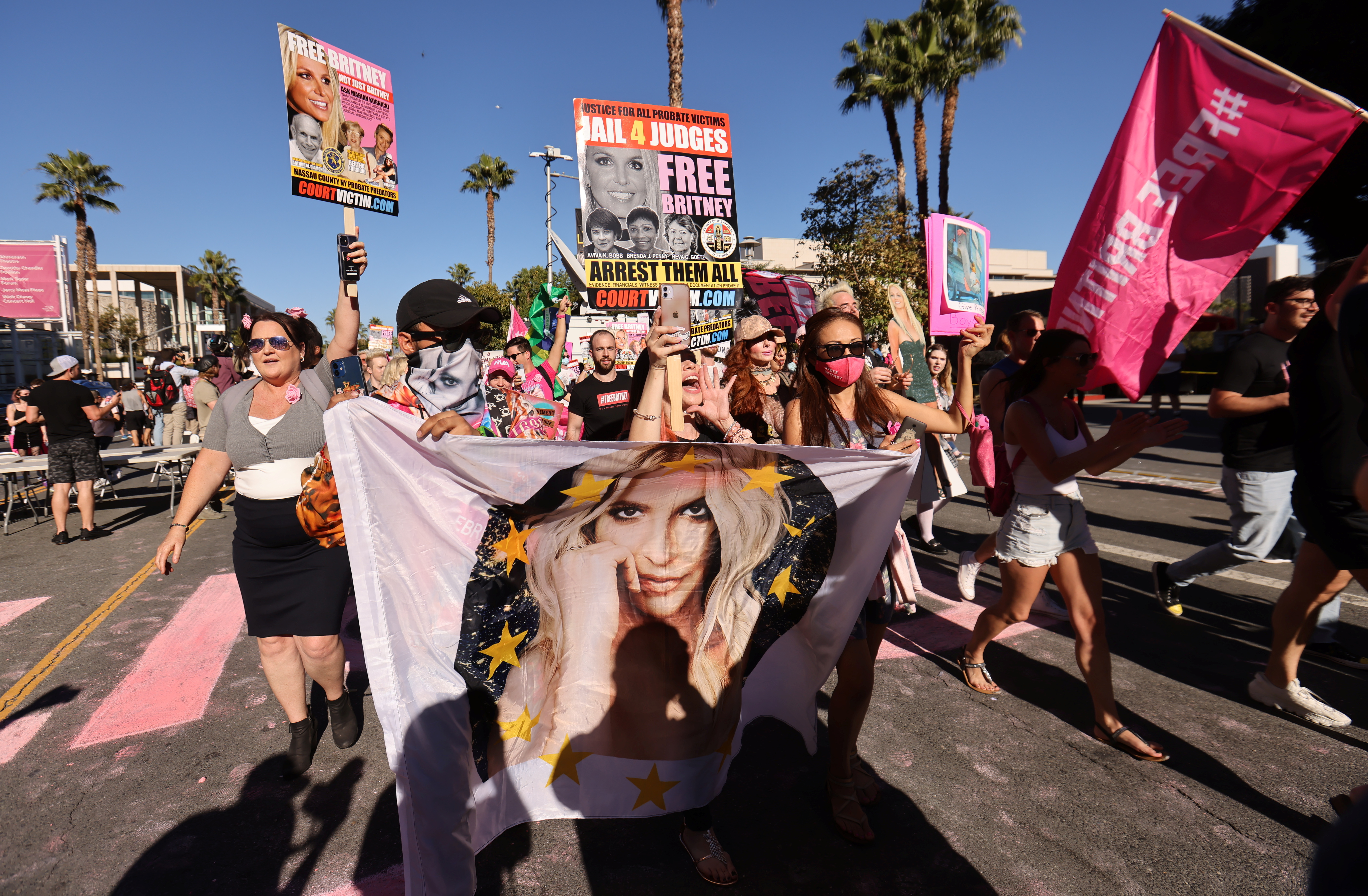 Britney Spears' supporters gather outside the Stanley Mosk Courthouse, in Los Angeles