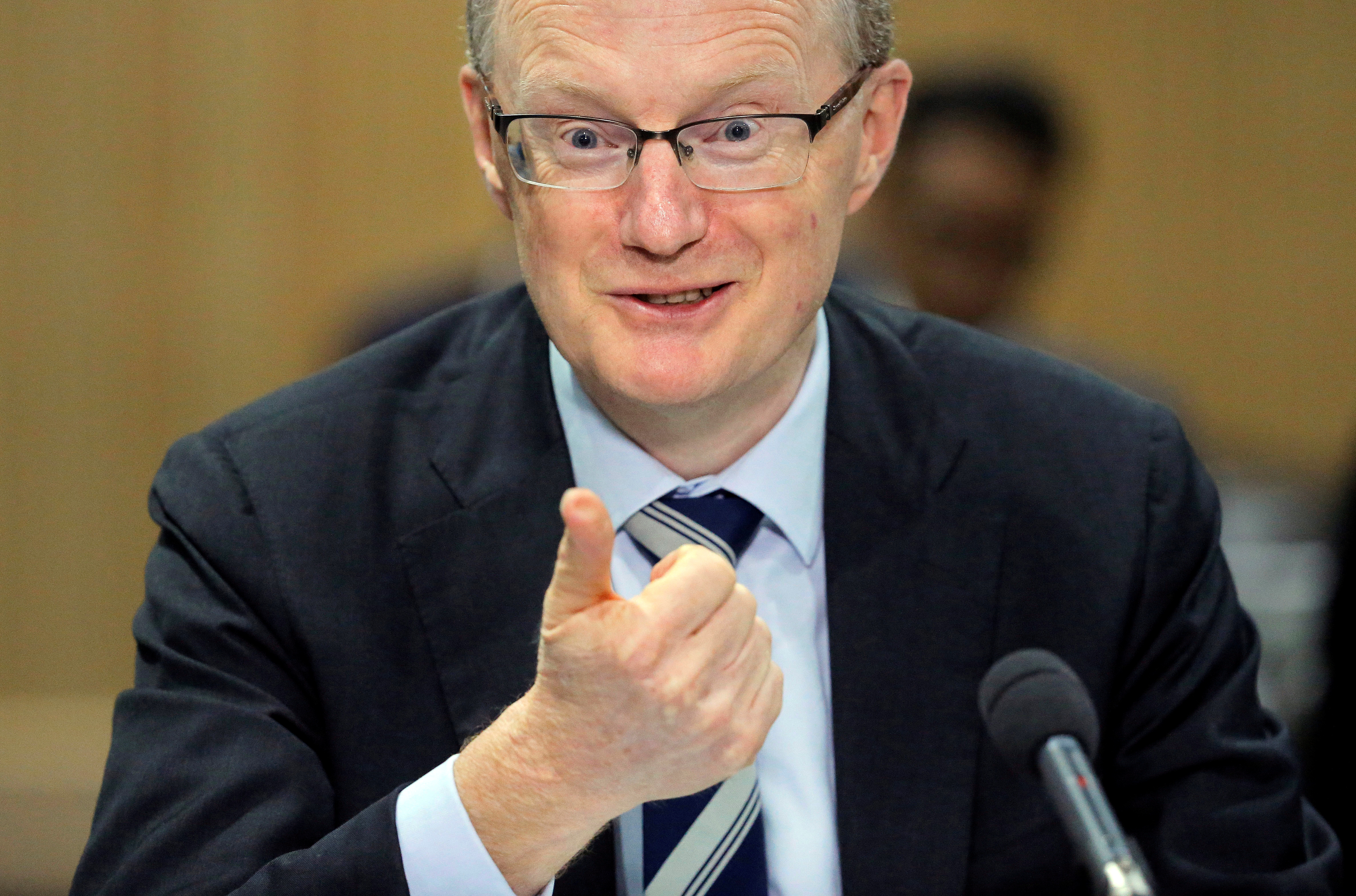 Australia's Reserve Bank of Australia (RBA) Governor Philip Lowe speaks at a parliamentary economics committee meeting in Sydney