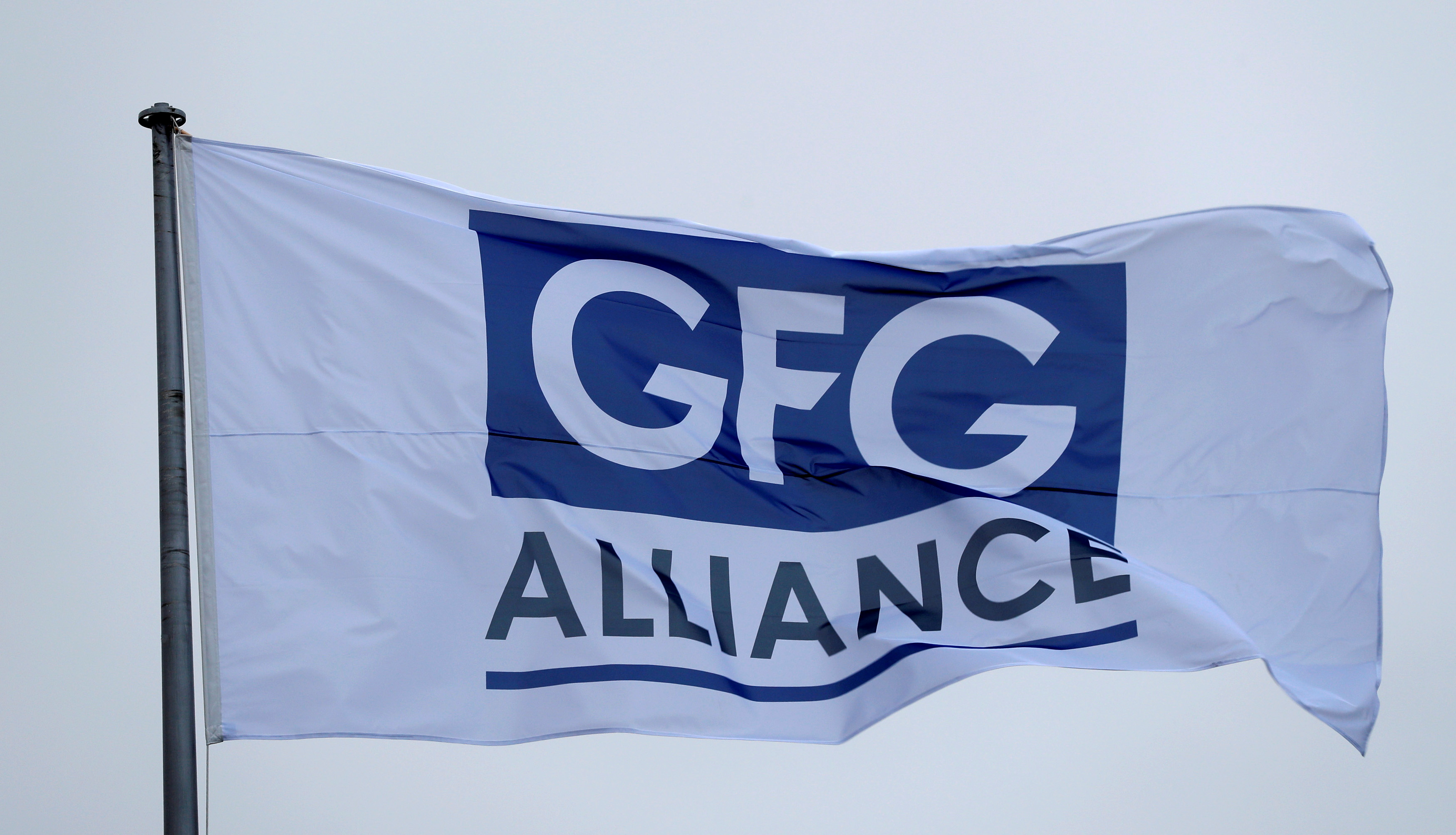 The GFG Alliance flag flies at the completion of a 330 million pound deal to buy Britain's last remaining Aluminium smelter in Fort William Lochaber Scotland