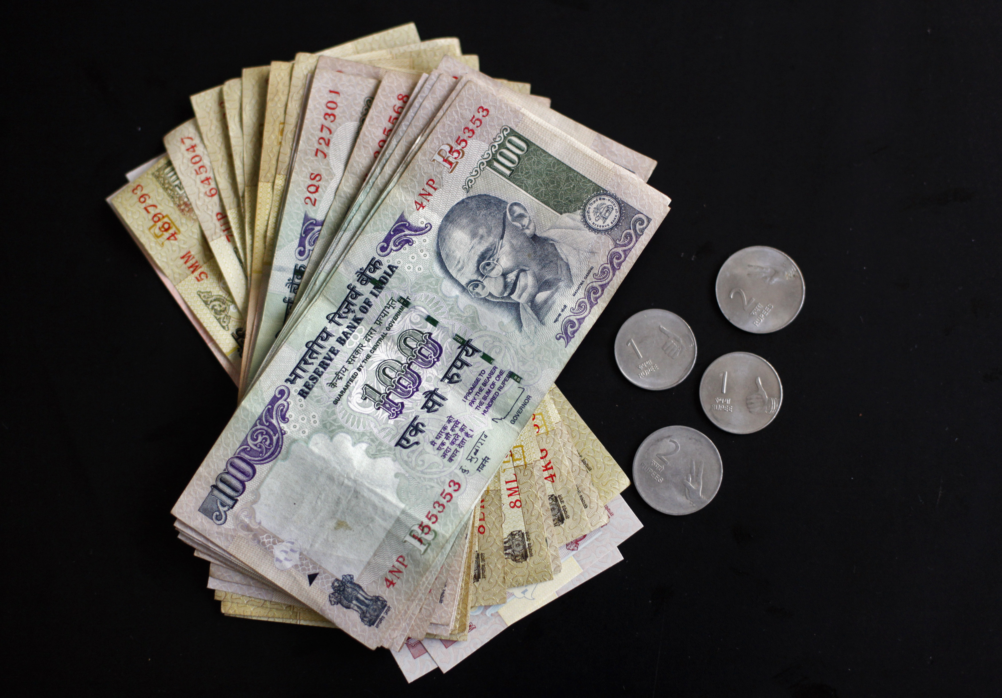Indian currency of different denominations are seen in this picture illustration taken in Mumbai
