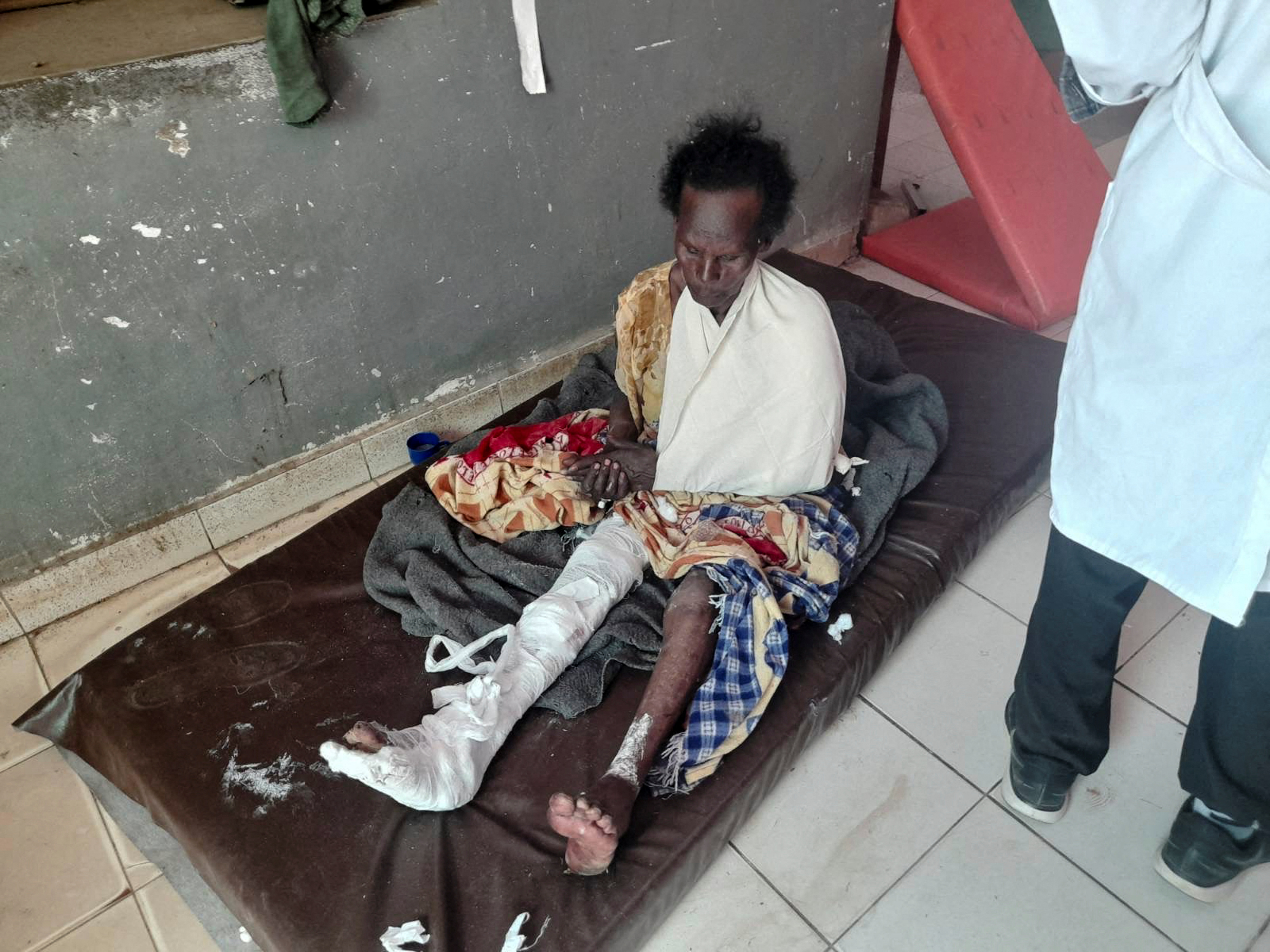 Survivor of air strike by Ethiopian government forces receives treatment at hospital in the town of Dedebit, Tigray region