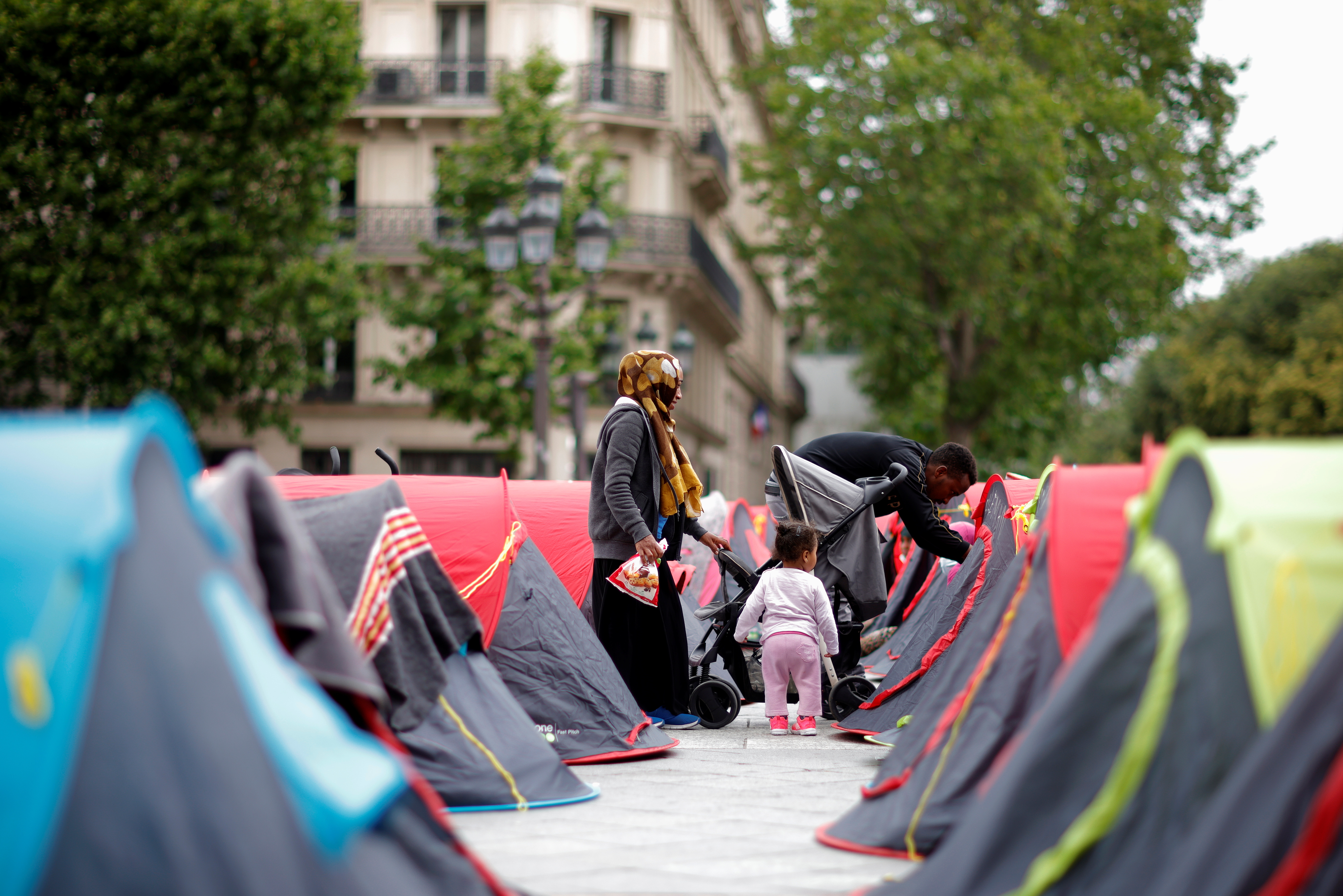 A camp of 300 migrants installed in front of the the City Hall in Paris