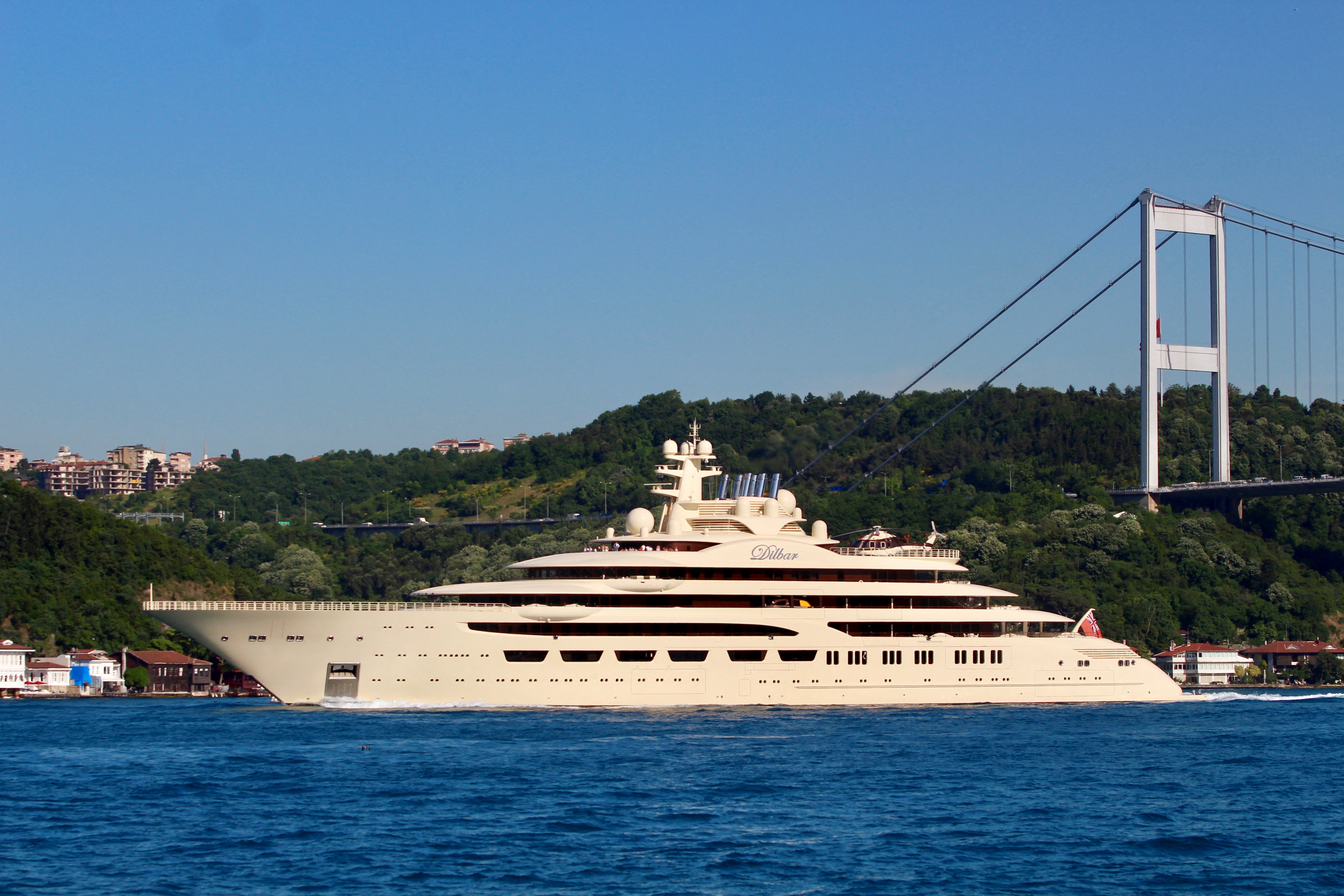 The Dilbar, a luxury yacht owned by Russian billionaire Alisher Usmanov, sails in Istanbul's Bosphorus