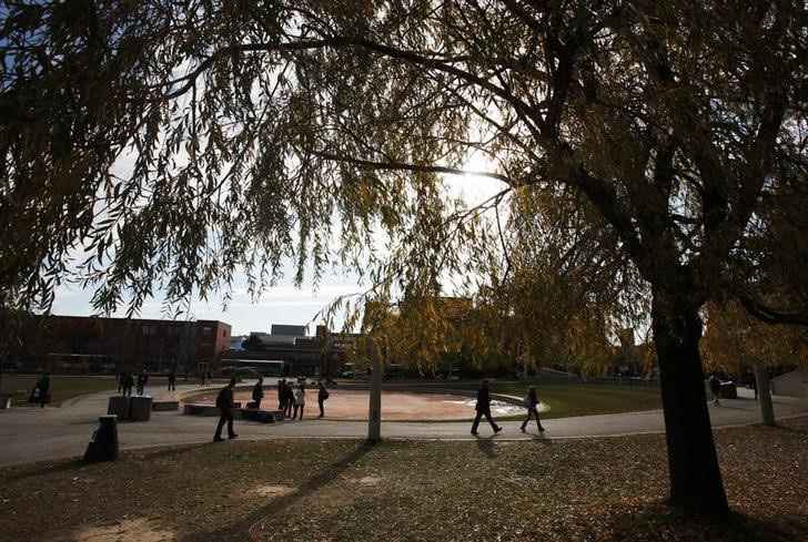 Students walk the The York University campus in Toronto