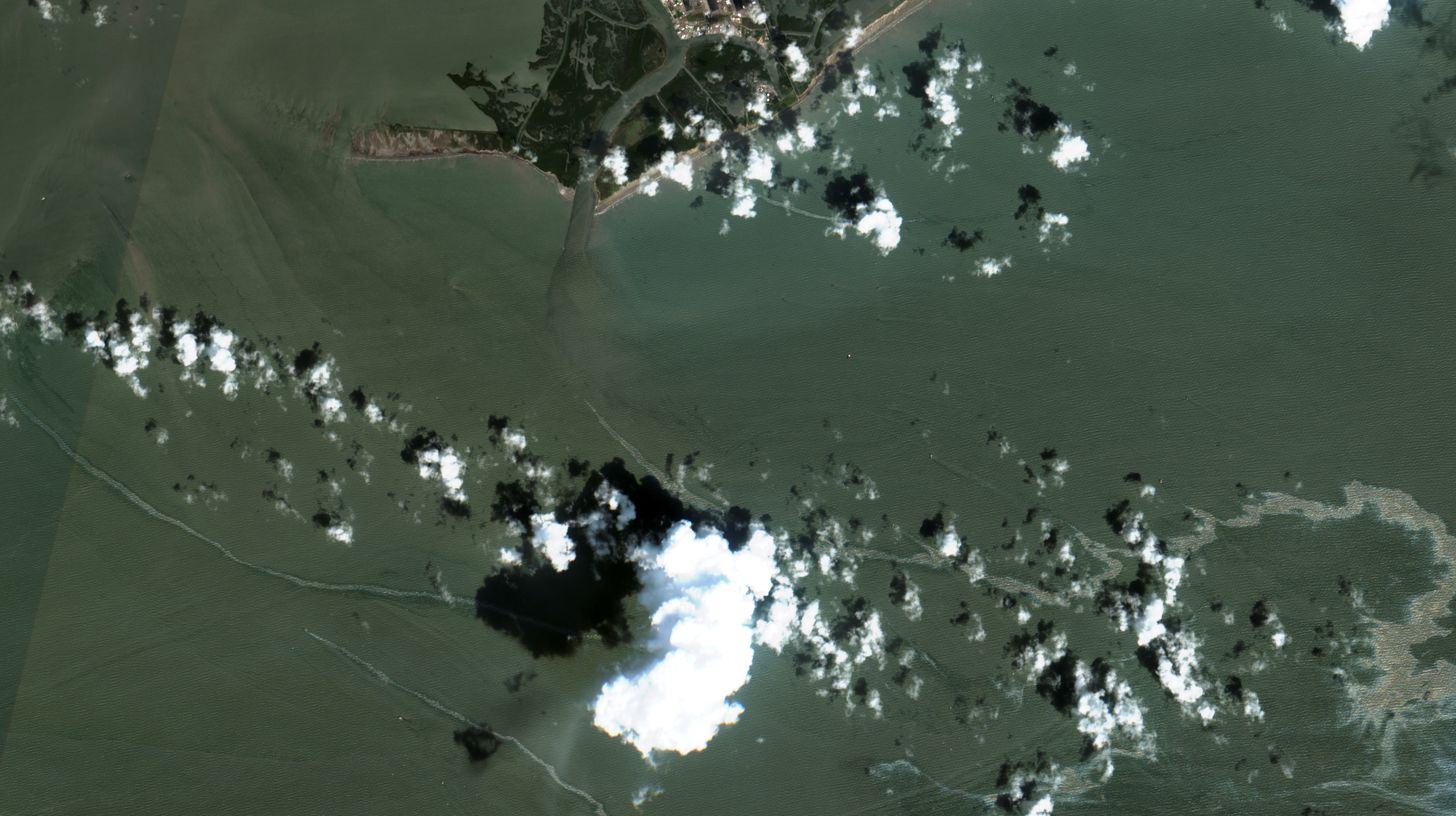 A satellite image shows an oil slick following Hurricane Ida, south of Port Fourchon, Louisiana