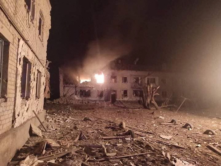 A view shows destroyed buildings after shelling in the town of Starobilsk in the Luhansk region