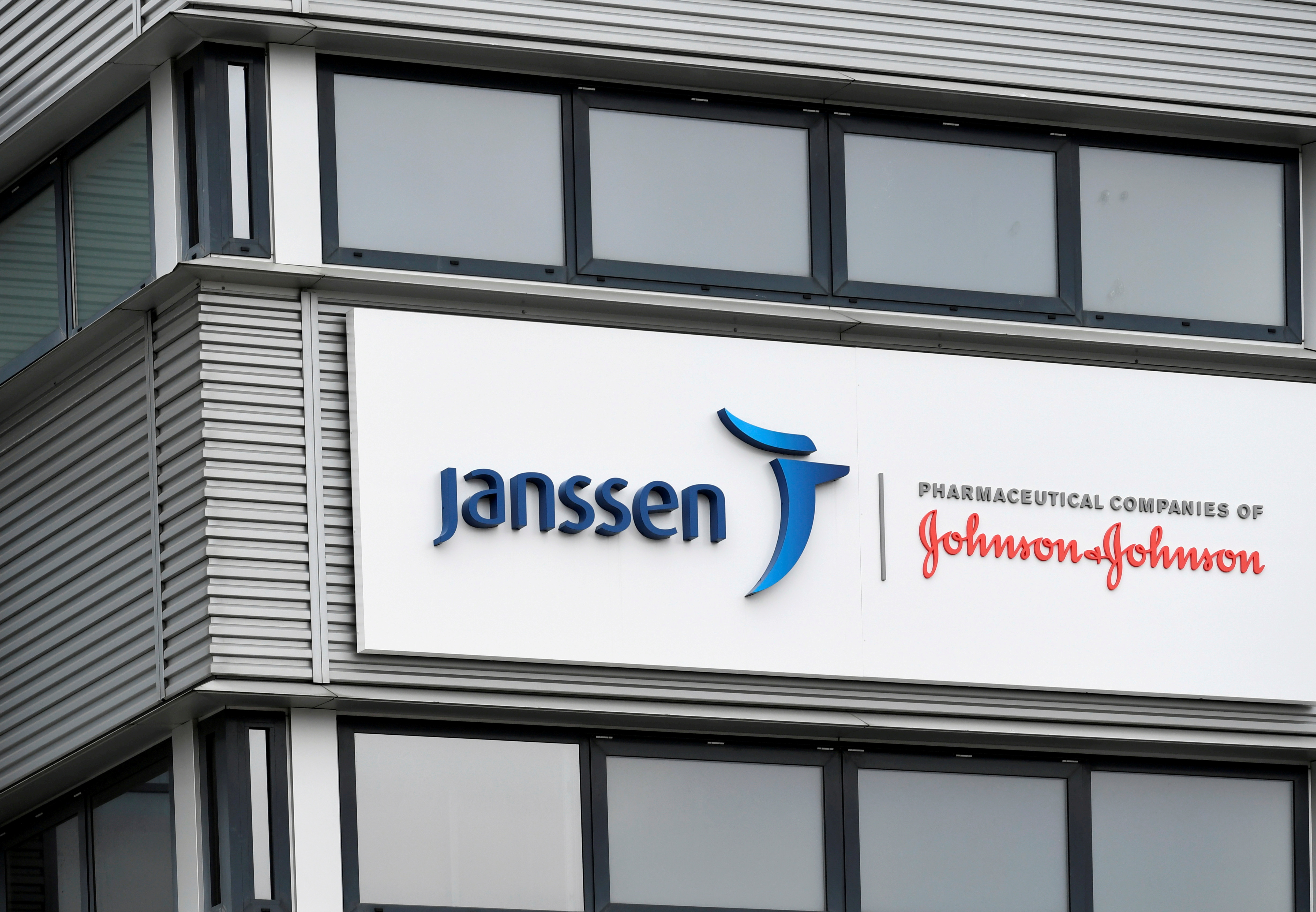 The exterior of Johnson and Johnson's subsidiary Janssen Vaccines in Leiden, Netherlands March 9, 2021. REUTERS/Piroschka van de Wouw/File Photo