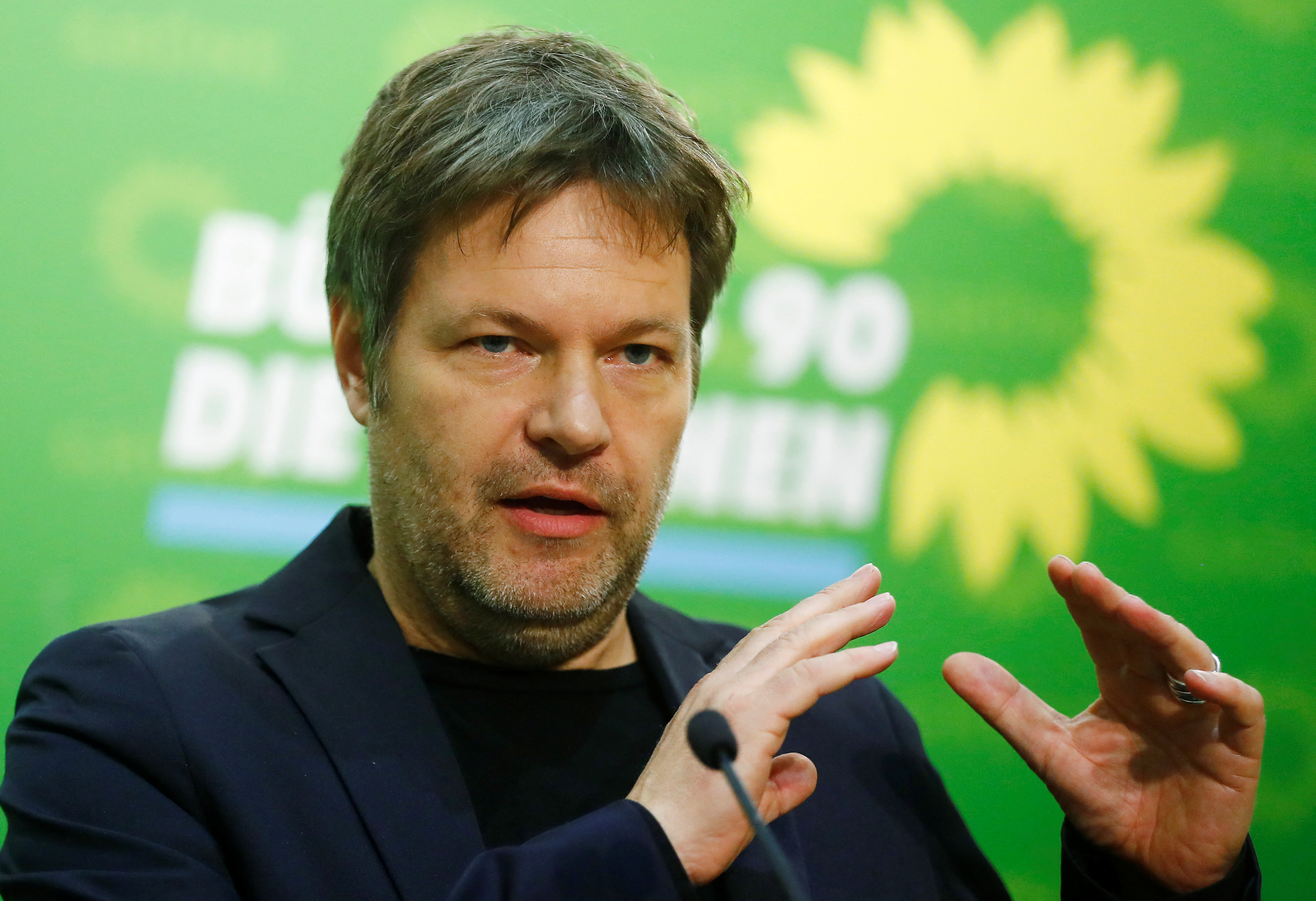 New leader of the German Green party, Habeck, attends a news conference at the party headquarters in Berlin