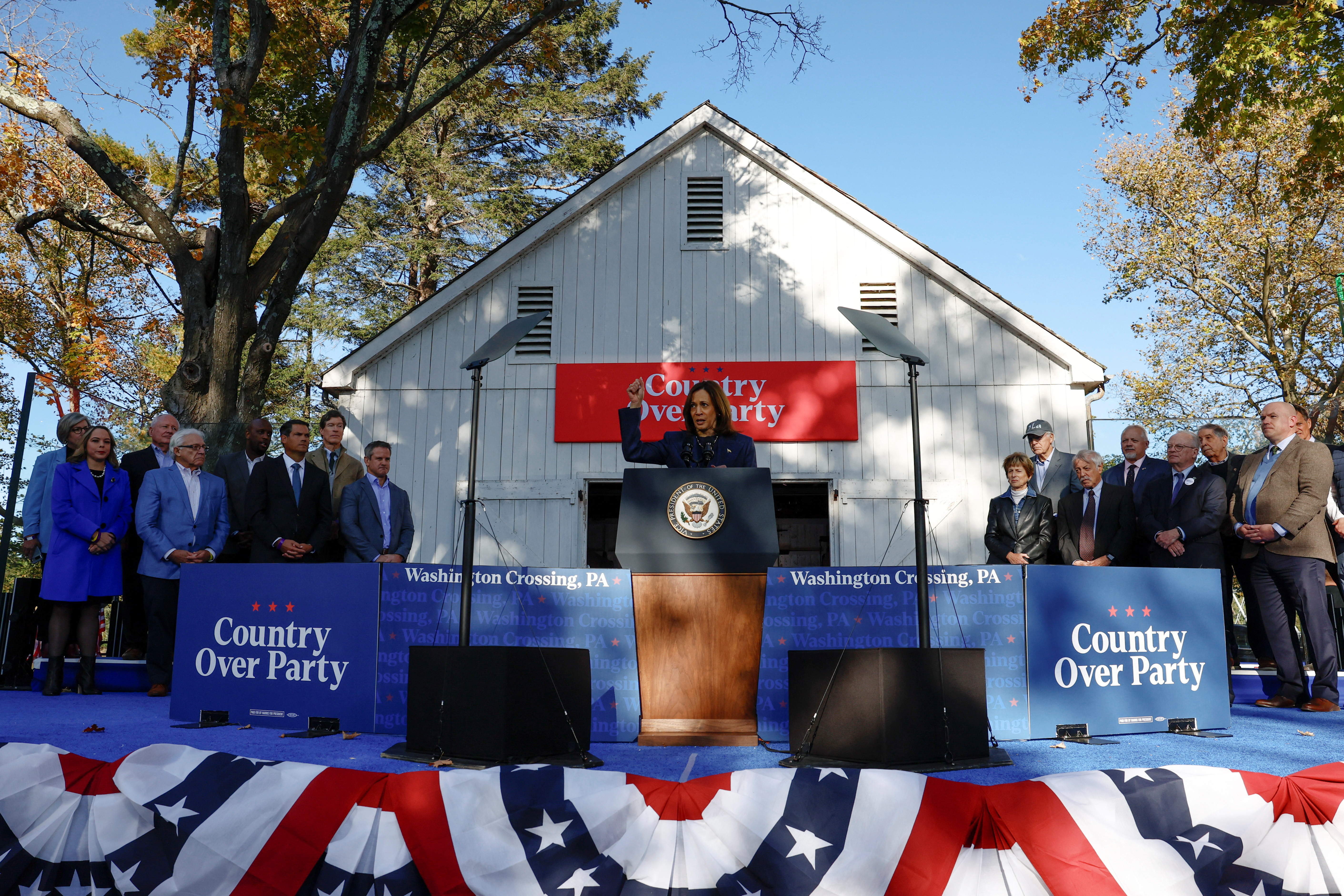 Democratic presidential nominee U.S. Vice President Harris campaigns in Washington Crossing