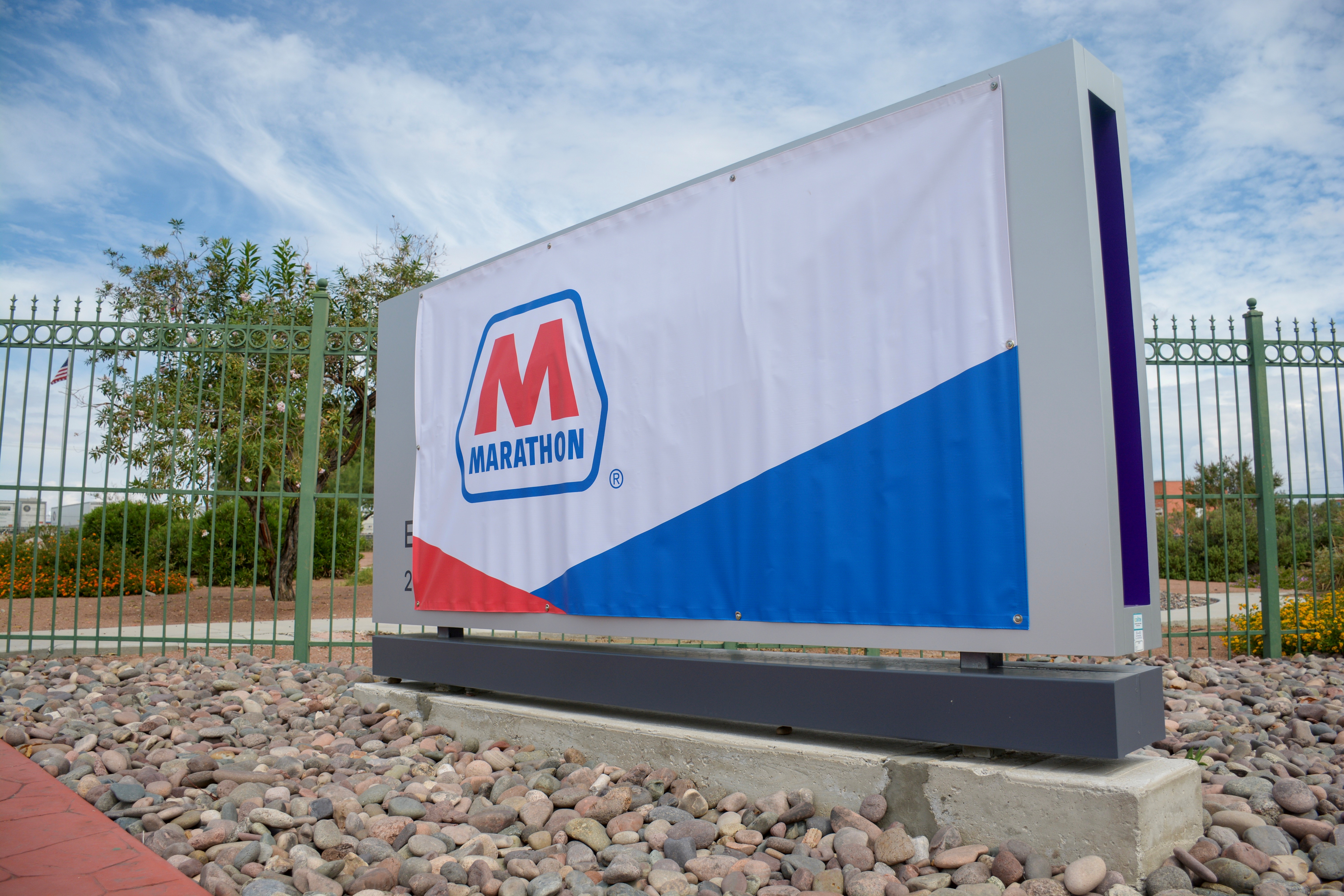 A Marathon Petroleum banner outside the El Paso refinery in El Paso, Texas, U.S., October 1, 2018. REUTERS/Julio-Cesar Chavez/File Photo