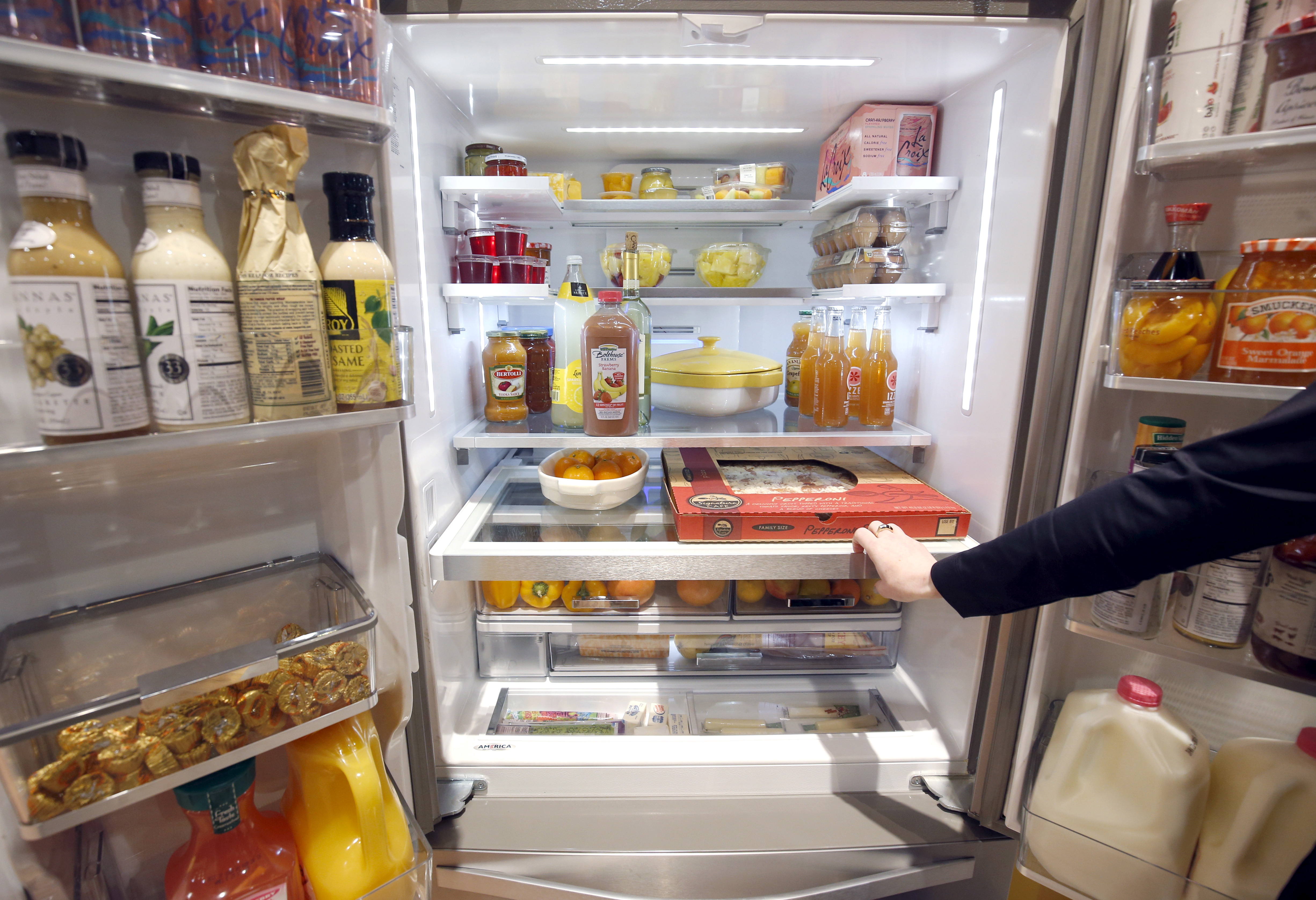 A Whirlpool French Door refrigerator is shown during the 2016 CES trade show in Las Vegas