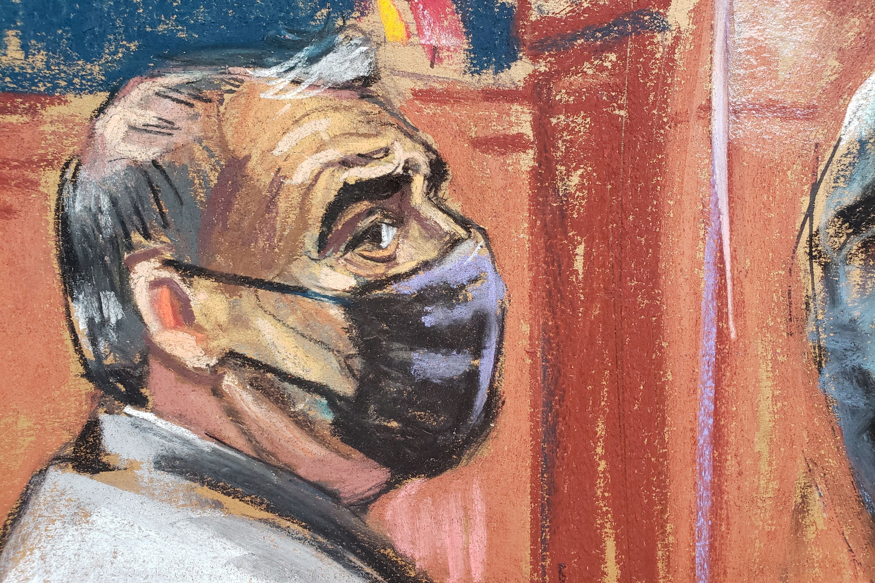 Lev Parnas, a Ukrainian-American businessman and former Giuliani associate, sits during his trial on charges of violating campaign finance laws in a courtroom sketch in New York City, U.S., October 13, 2021. REUTERS/Jane Rosenberg