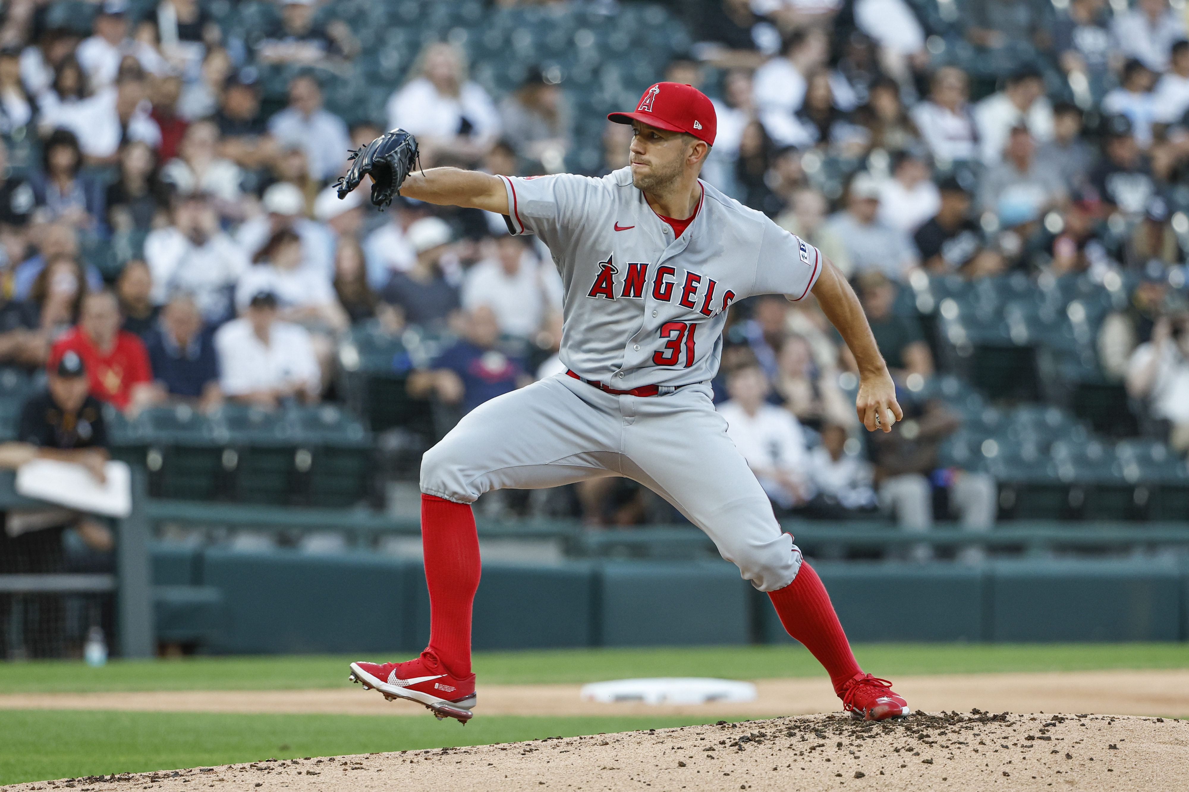 ANAHEIM, CA - JUNE 26: Chicago White Sox pitcher Aaron Bummer (39) pitching  during an MLB baseball game against the Los Angeles Angels played on June  26, 2023 at Angel Stadium in